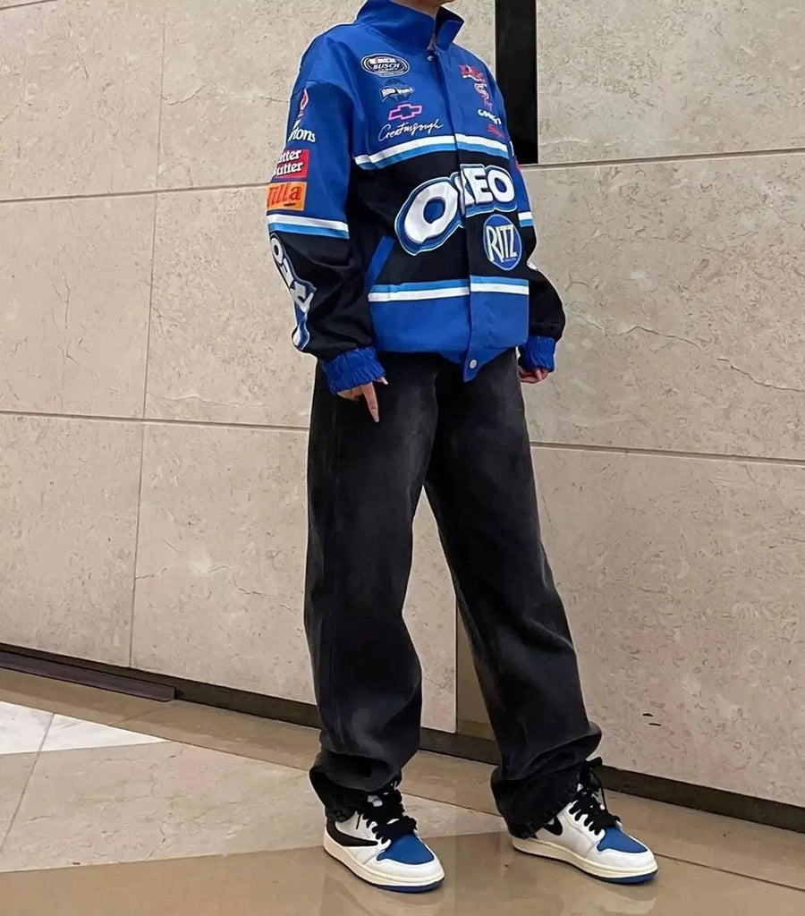 F1 Biker Racing Streetwear Embroidered Bomber Jacket - Speedxcrafts