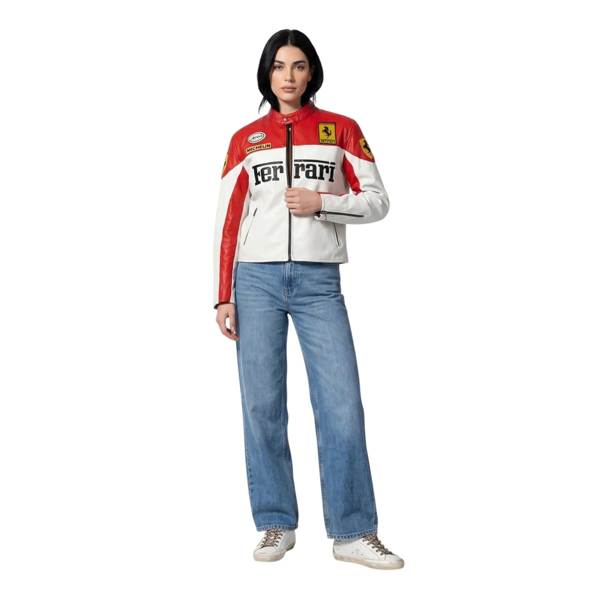 Ferrari F1 Vintage Leather Jacket - White Edition