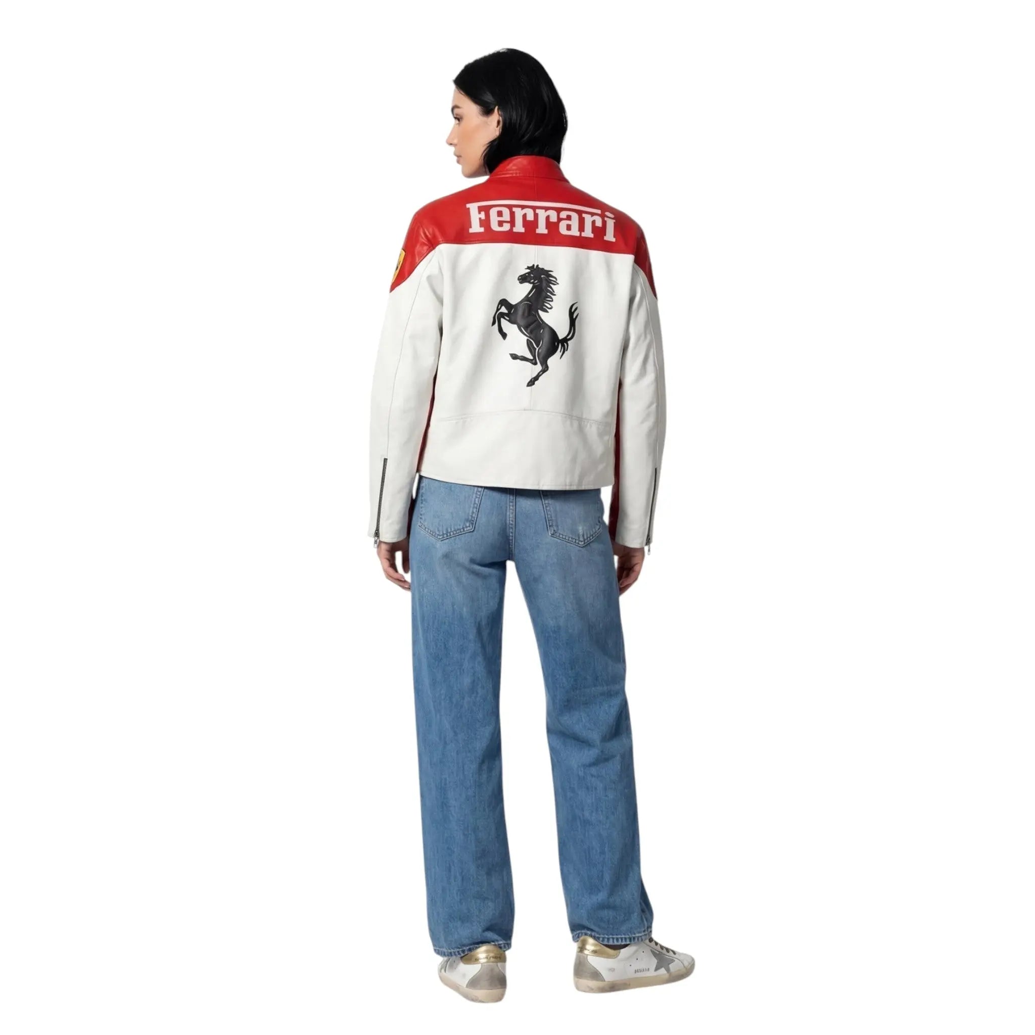 Ferrari F1 Vintage Leather Jacket - White Edition