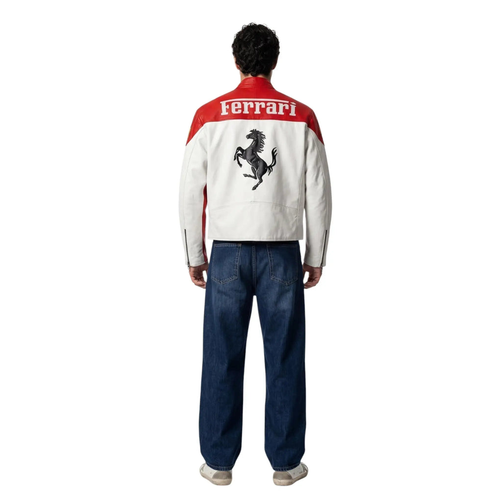 Ferrari F1 Vintage Leather Jacket - White Edition