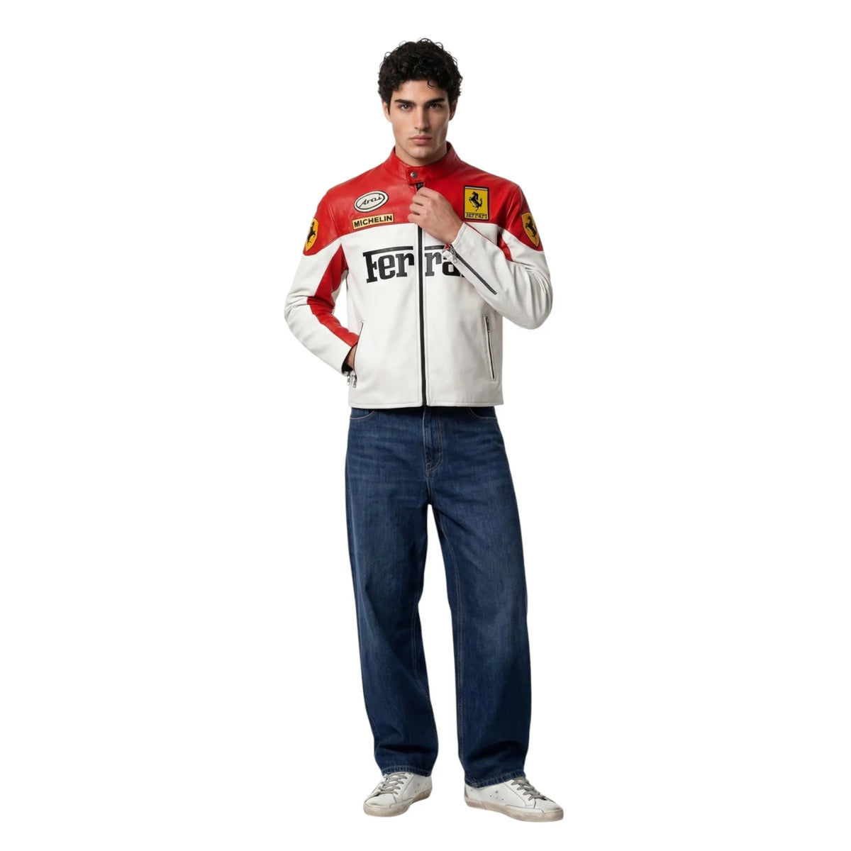 Ferrari F1 Vintage Leather Jacket - White Edition Speedx Crafts