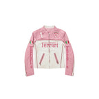 Ferrari F1 Vintage Racing Leather Jacket - Pink & White Edition