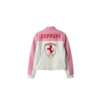 Ferrari F1 Vintage Racing Leather Jacket - Pink & White Edition