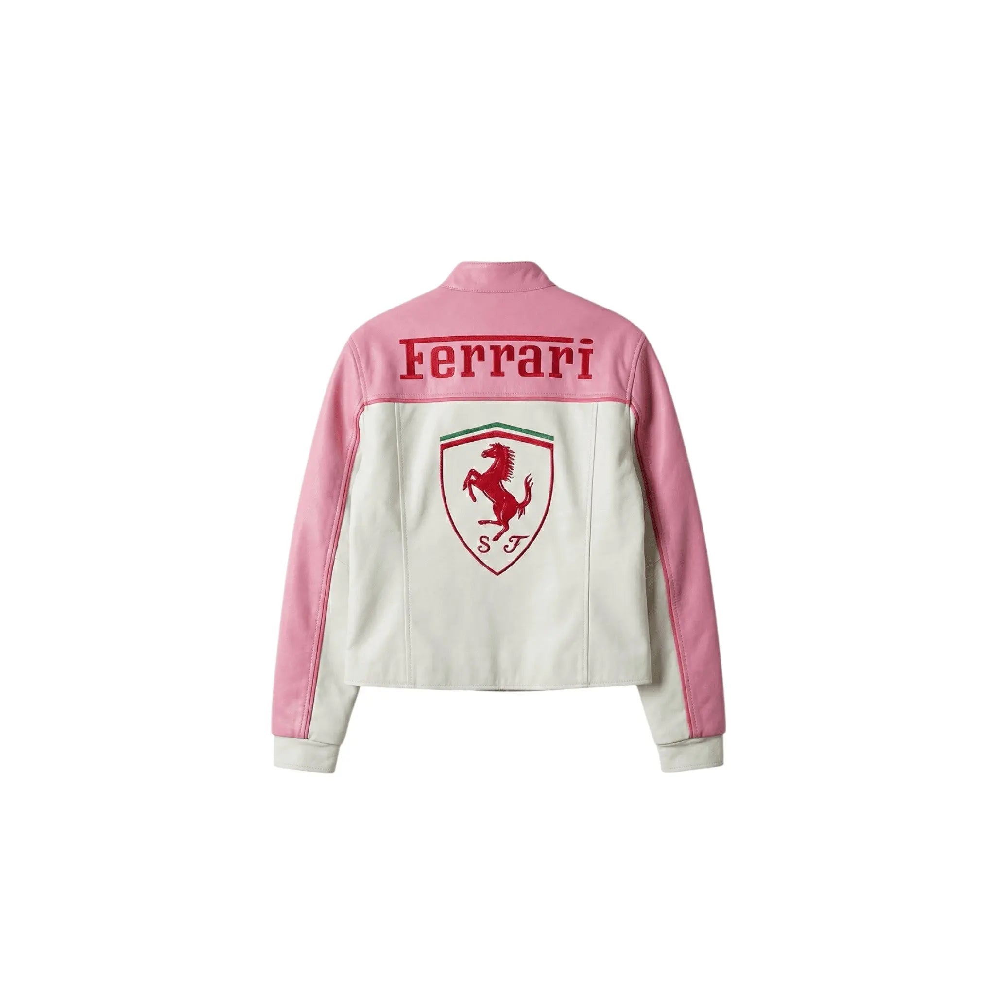 Ferrari F1 Vintage Racing Leather Jacket - Pink & White Edition