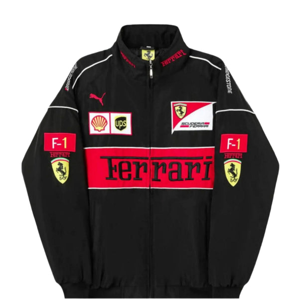 Ferrari F1 Vintage Black Jacket | Classic Motorsport Apparel - Speedxcrafts