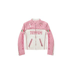 Ferrari F1 Vintage Racing Leather Jacket - Pink & White Edition