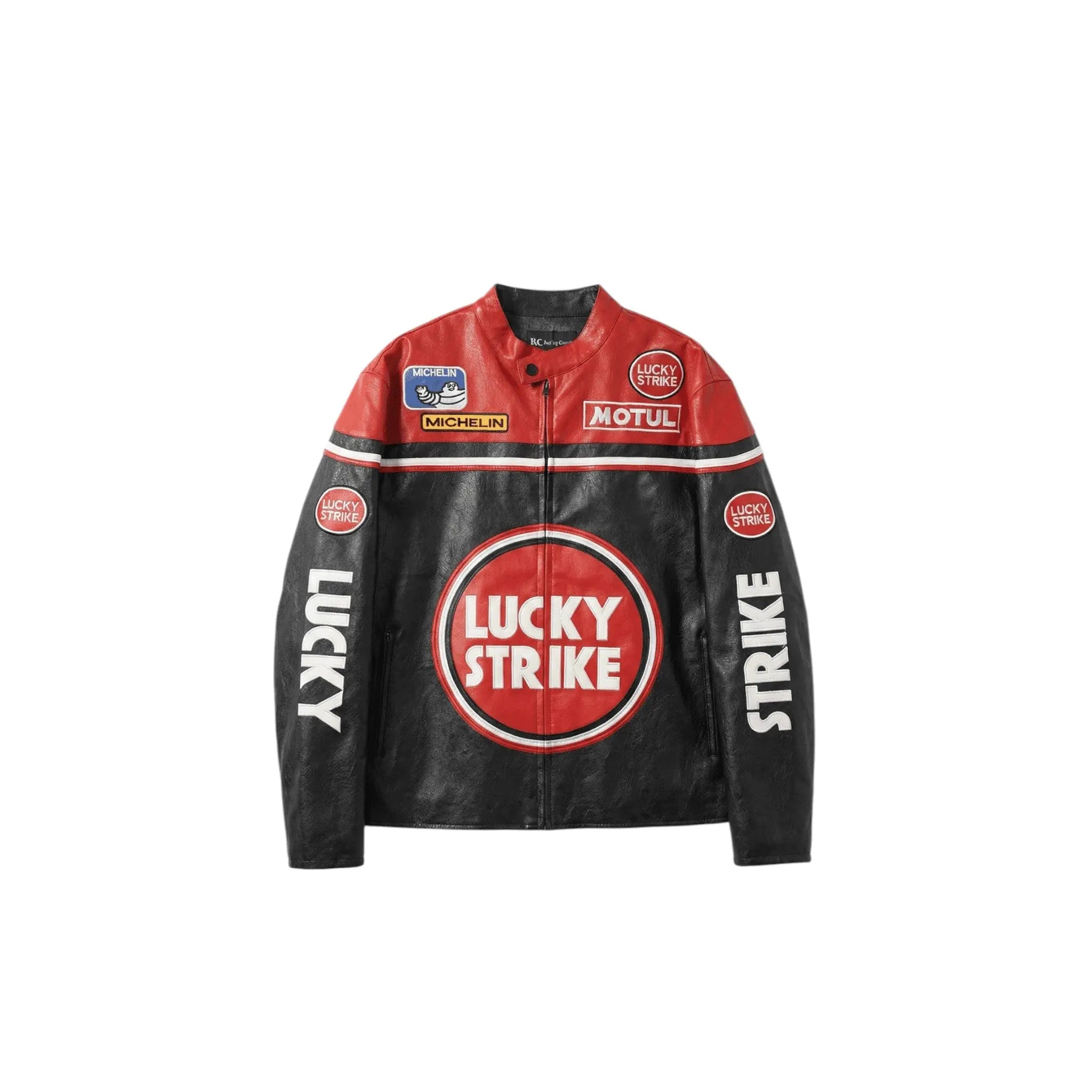Lucky Strike Vintage Racing Leather Jacket - Red & Black Edition