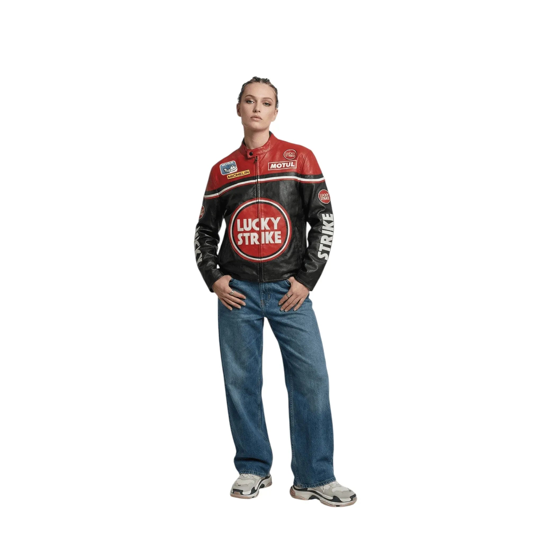 Lucky Strike Vintage Racing Leather Jacket - Red & Black Edition