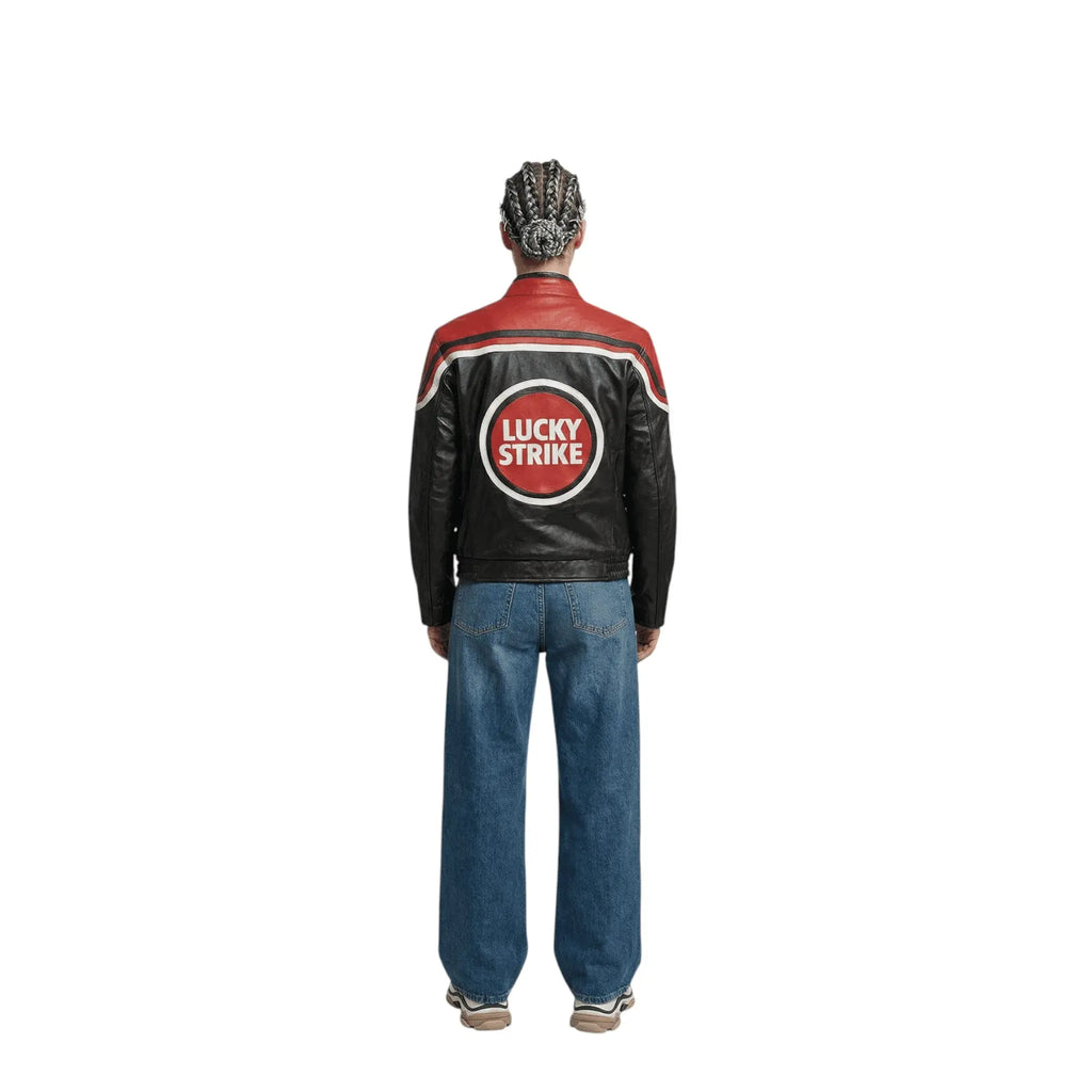 Lucky Strike Vintage Racing Leather Jacket - Red & Black Edition
