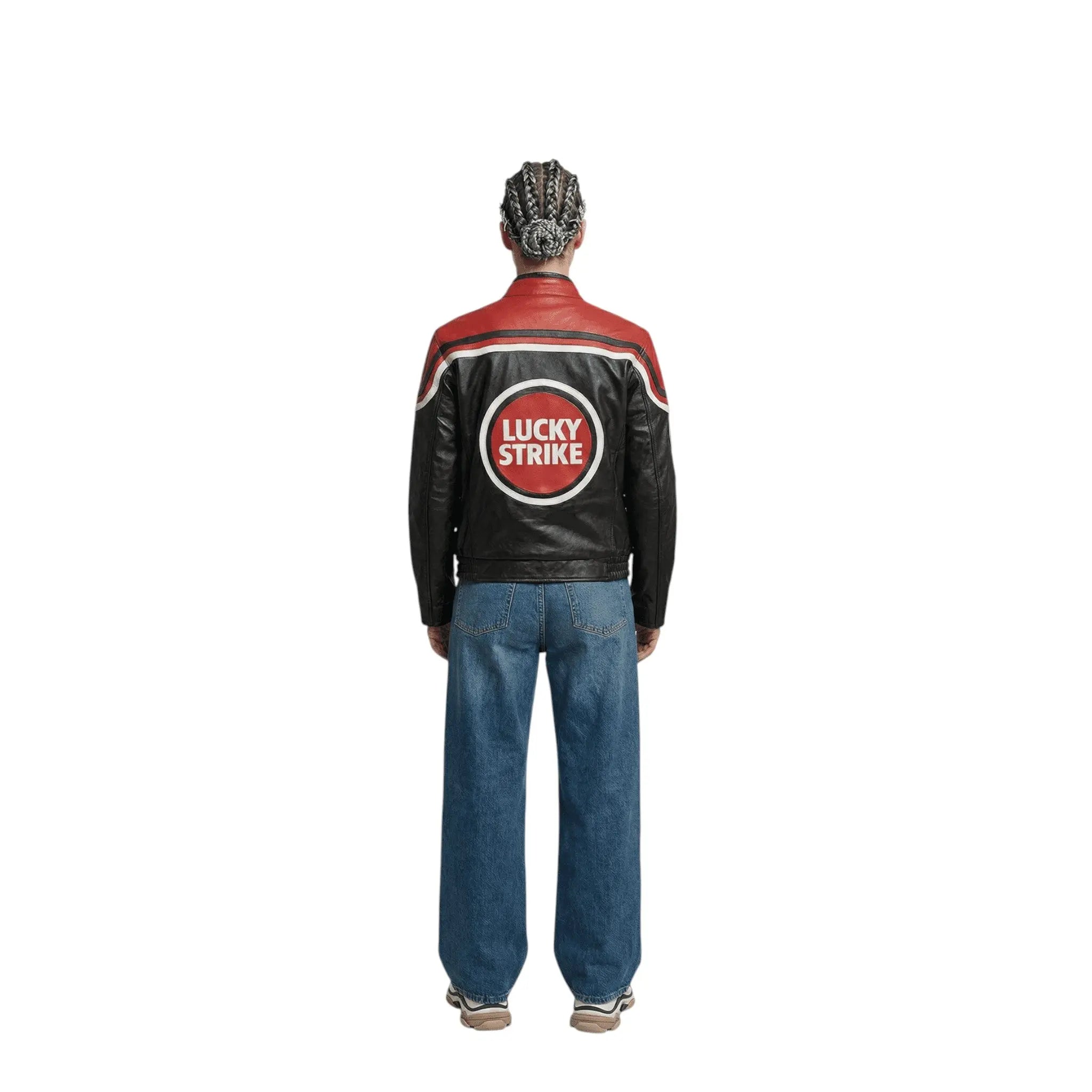 Lucky Strike Vintage Racing Leather Jacket - Red & Black Edition