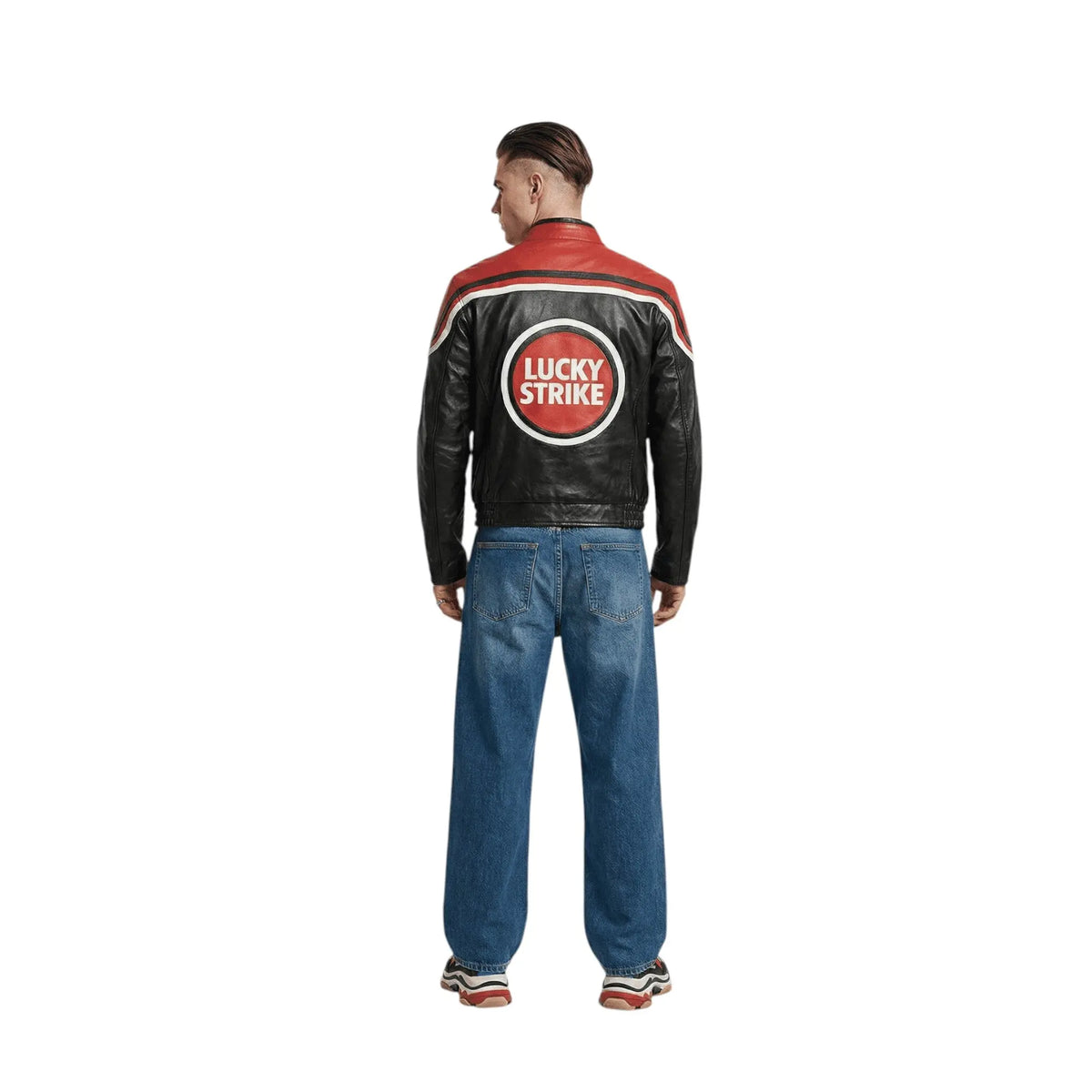 Lucky Strike Vintage Racing Leather Jacket - Red & Black Edition Speedx Crafts