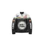 Lucky Strike Vintage Racing Leather Jacket - White & Black Edition