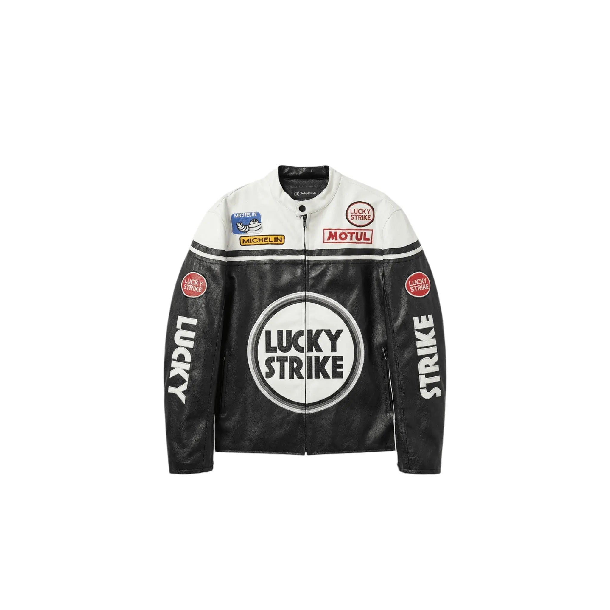 Lucky Strike Vintage Racing Leather Jacket - White & Black Edition