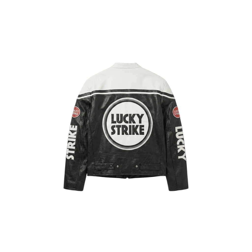 Lucky Strike Vintage Racing Leather Jacket - White & Black Edition