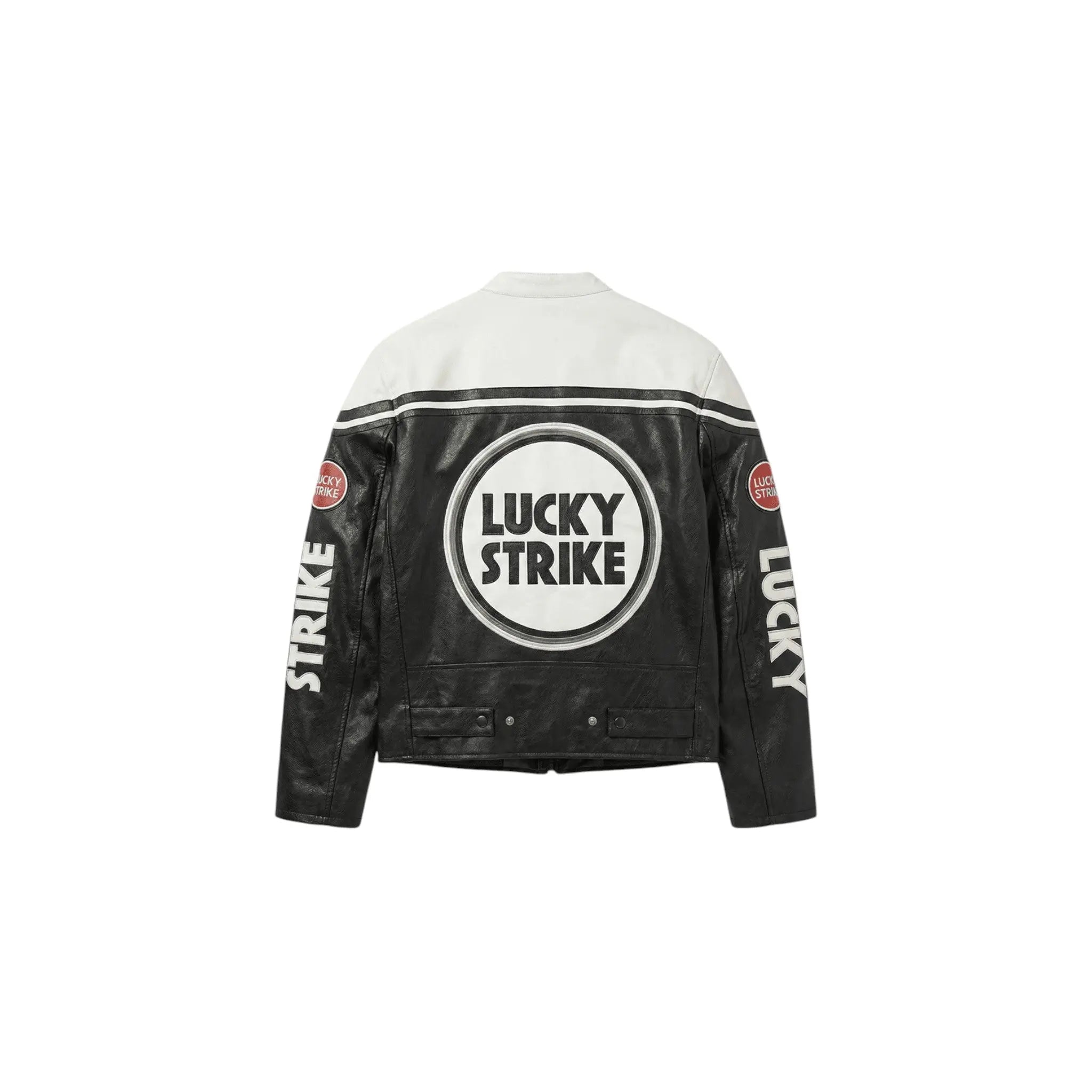Lucky Strike Vintage Racing Leather Jacket - White & Black Edition
