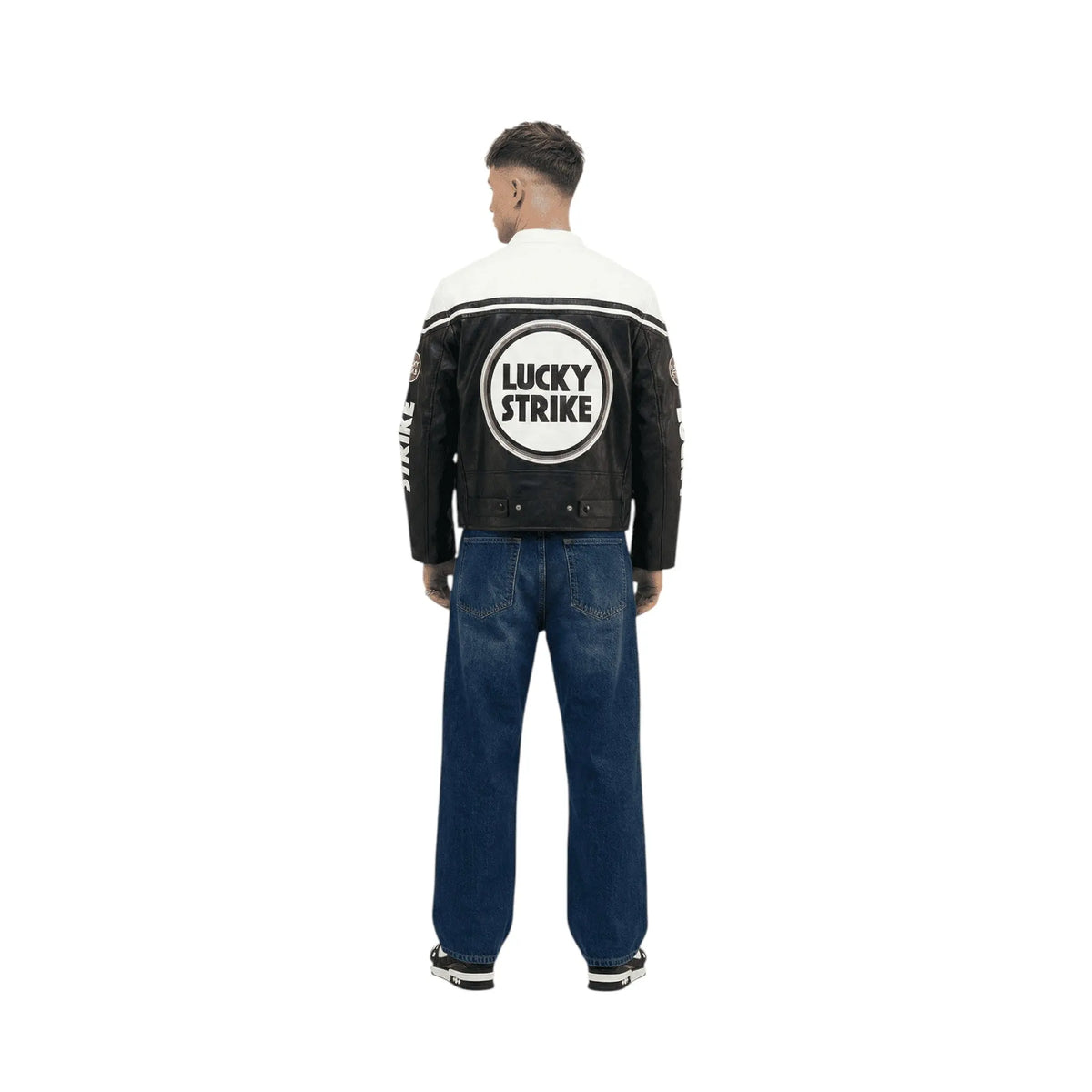 Lucky Strike Vintage Racing Leather Jacket - White & Black Edition