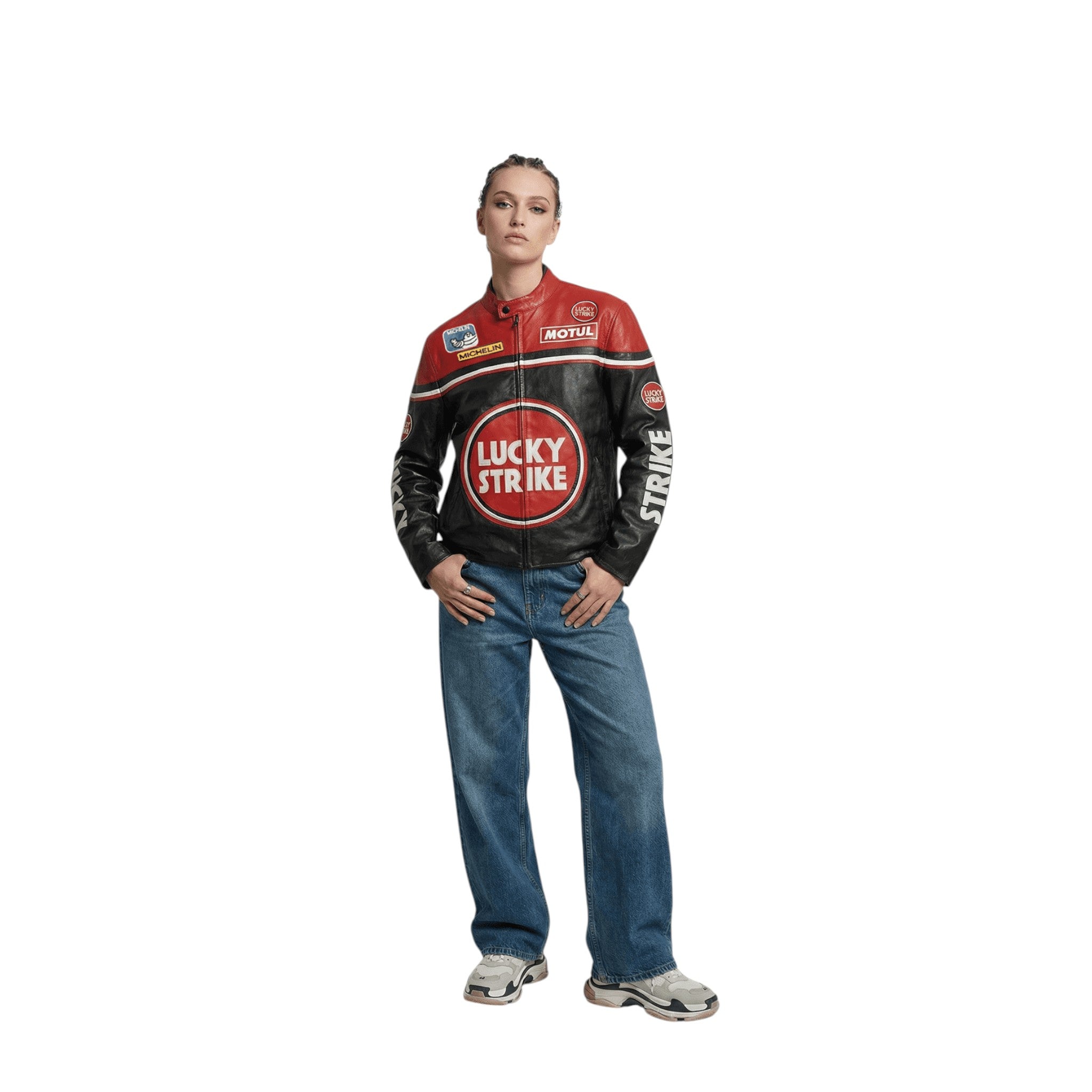 Lucky Strike Vintage Racing Leather Jacket - Red & Black Edition