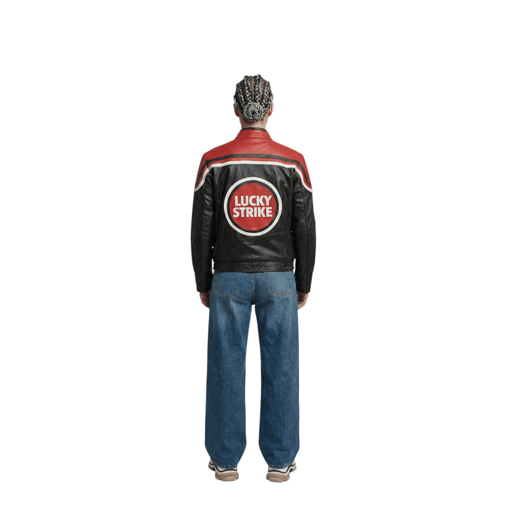 Lucky Strike Vintage Racing Leather Jacket - Red & Black Edition
