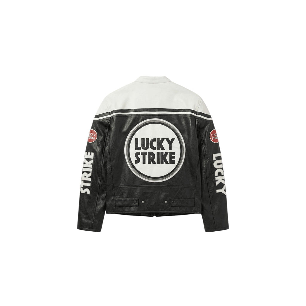 Lucky Strike Vintage Racing Leather Jacket - White & Black Edition