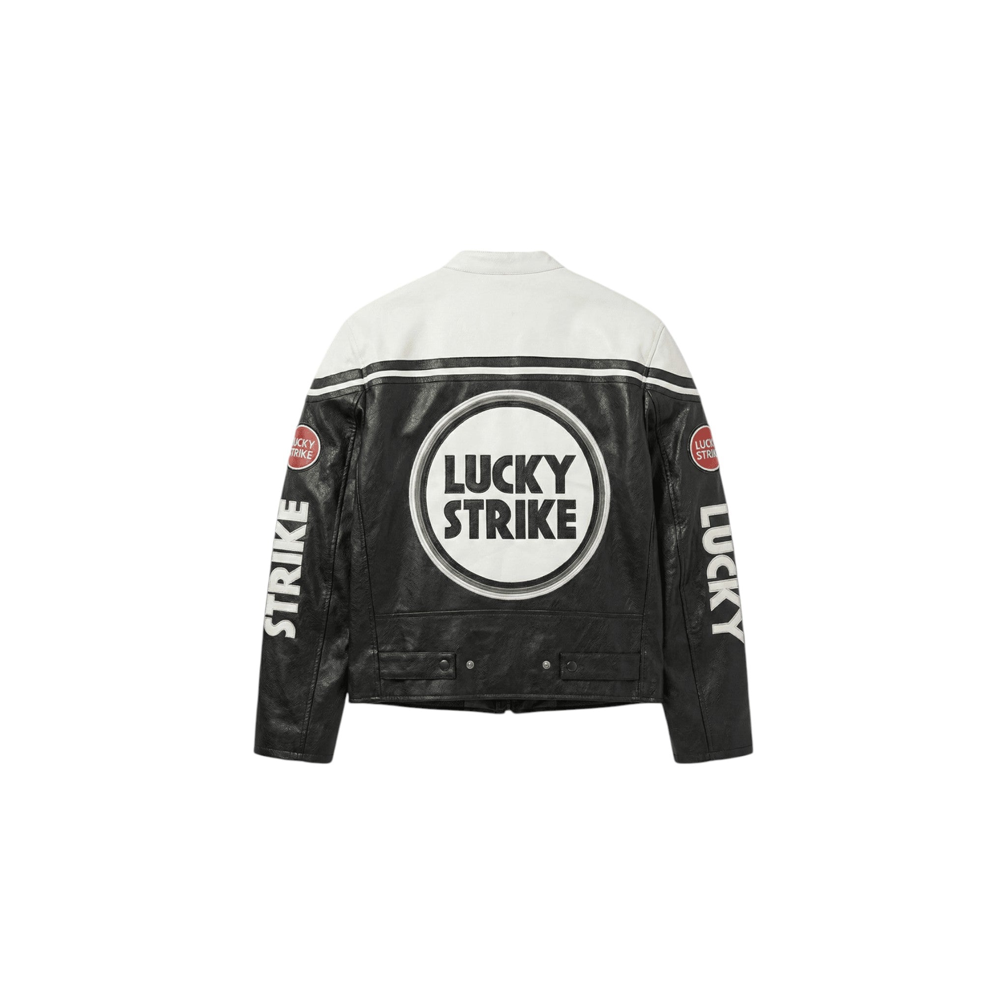 Lucky Strike Vintage Racing Leather Jacket - White & Black Edition