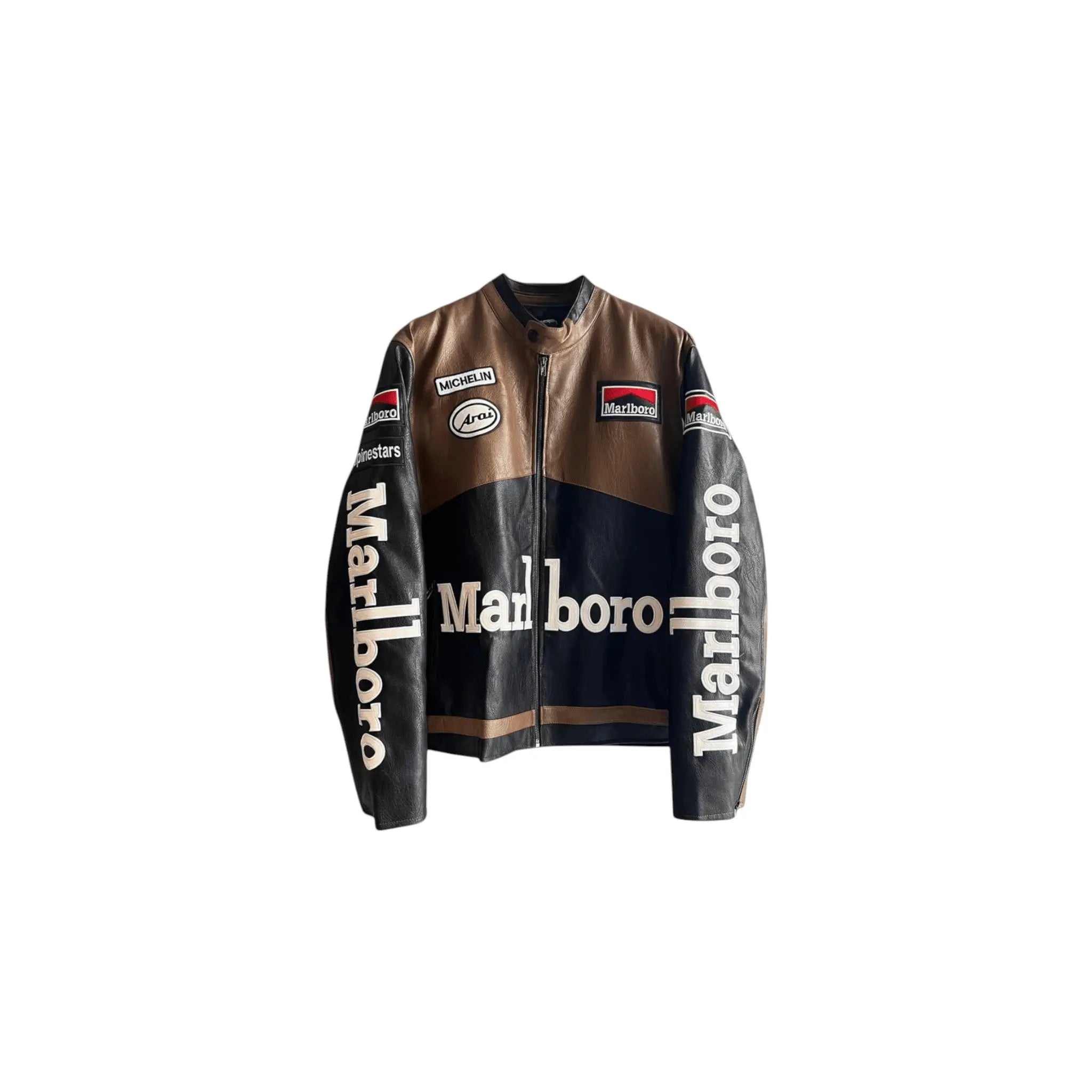 Marlboro Vintage Racing Leather Jacket - Brown & Black Edition
