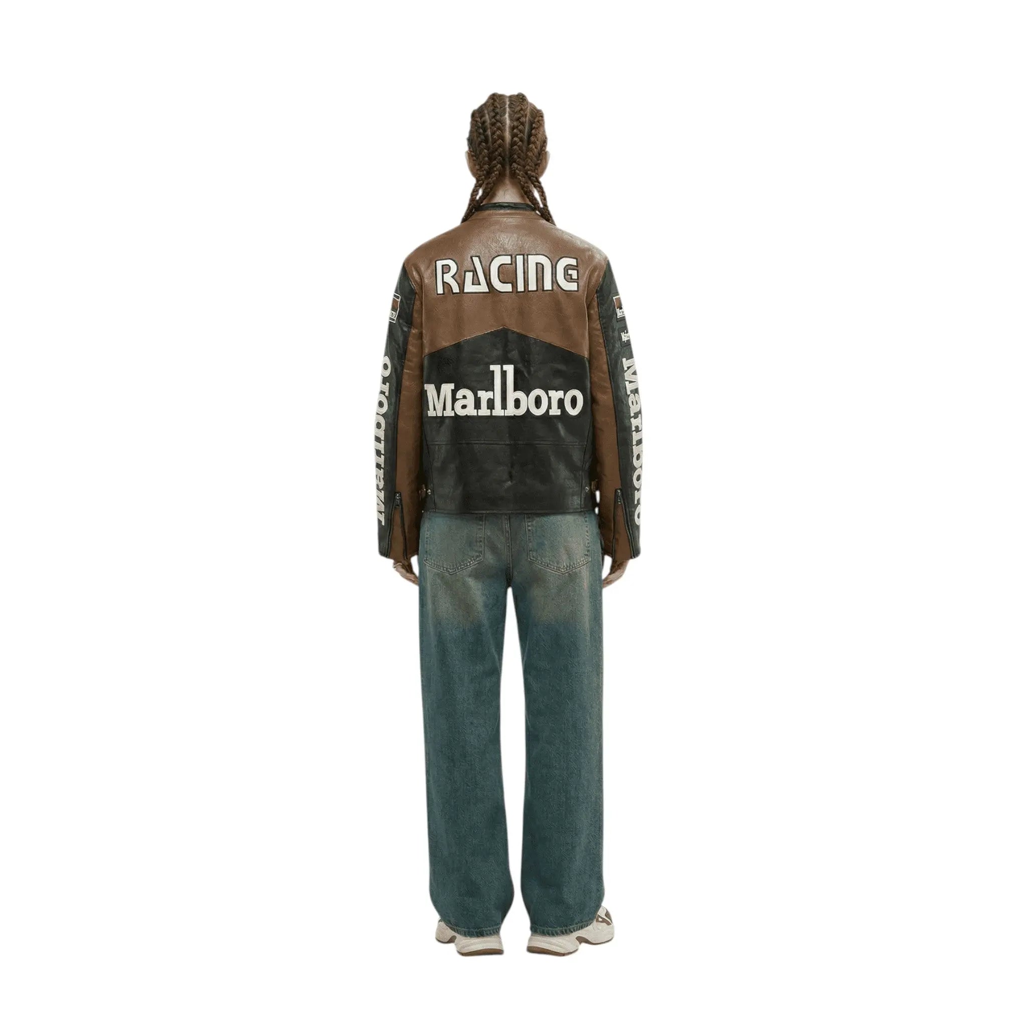 Marlboro Vintage Racing Leather Jacket - Brown & Black Edition
