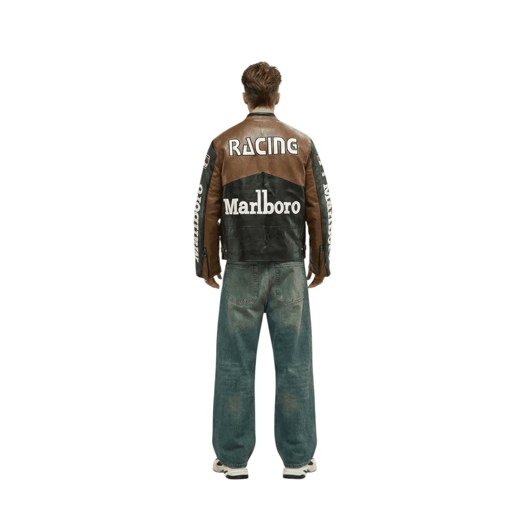 Marlboro Vintage Racing Leather Jacket - Brown & Black Edition