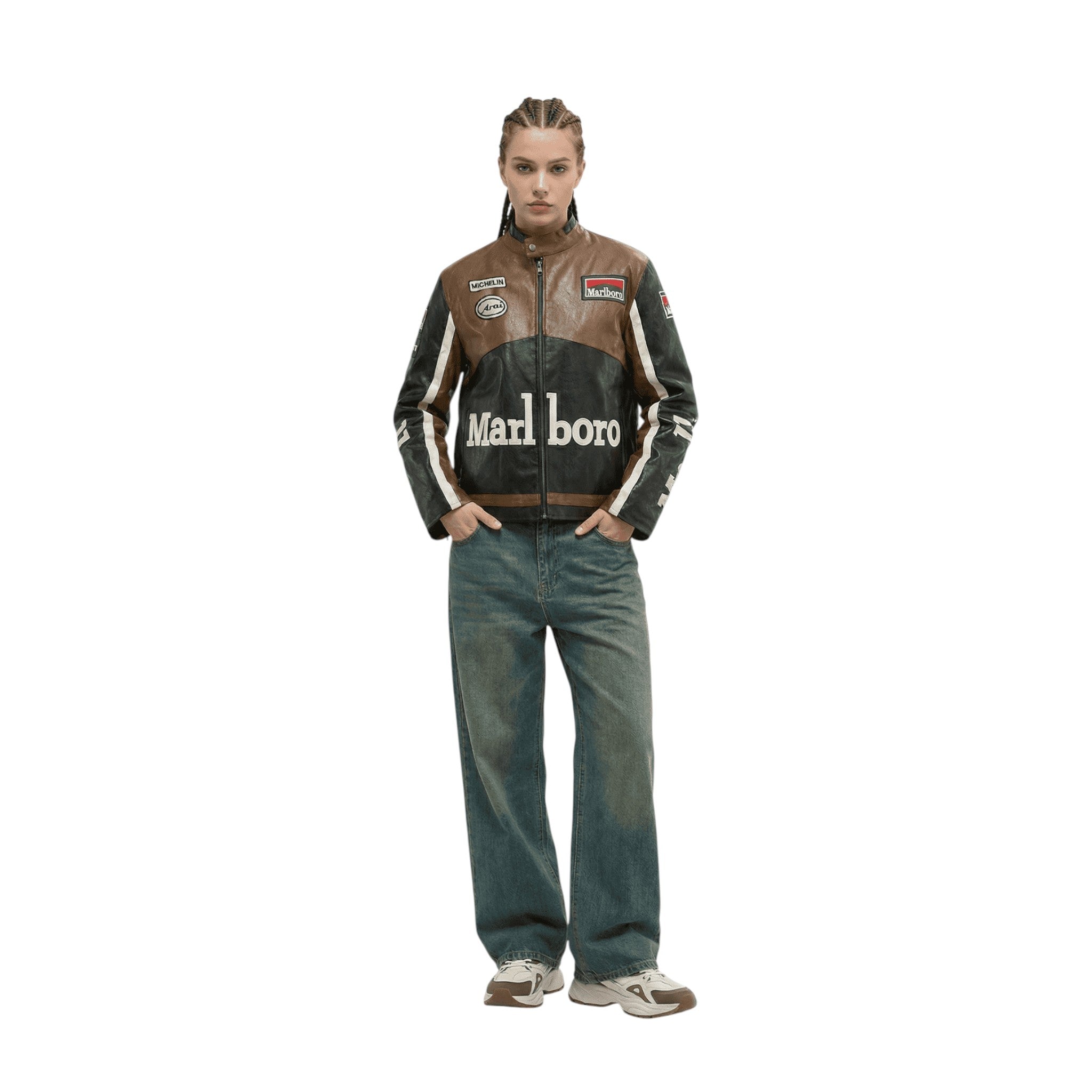 Marlboro Vintage Racing Leather Jacket - Brown & Black Edition