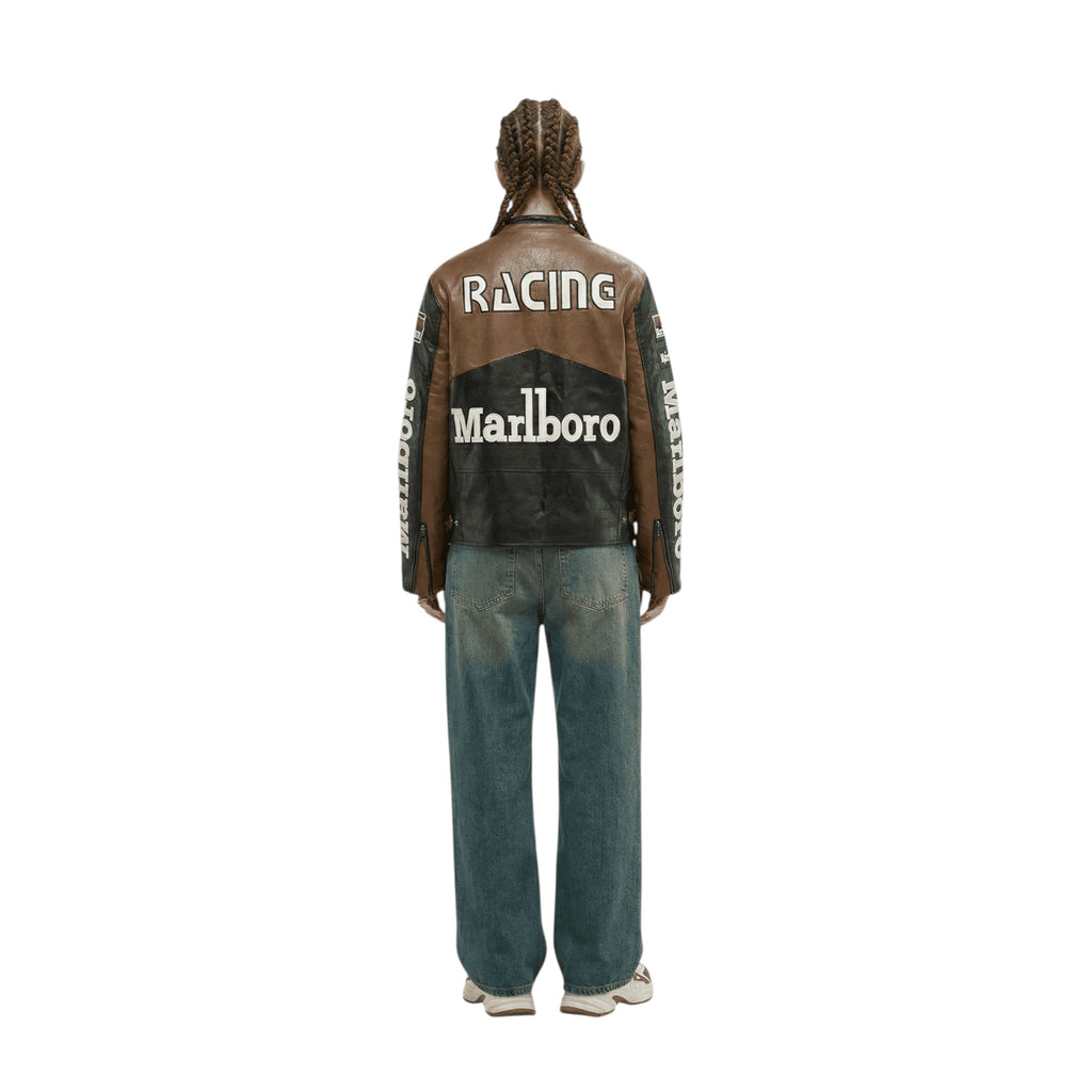 Marlboro Vintage Racing Leather Jacket - Brown & Black Edition