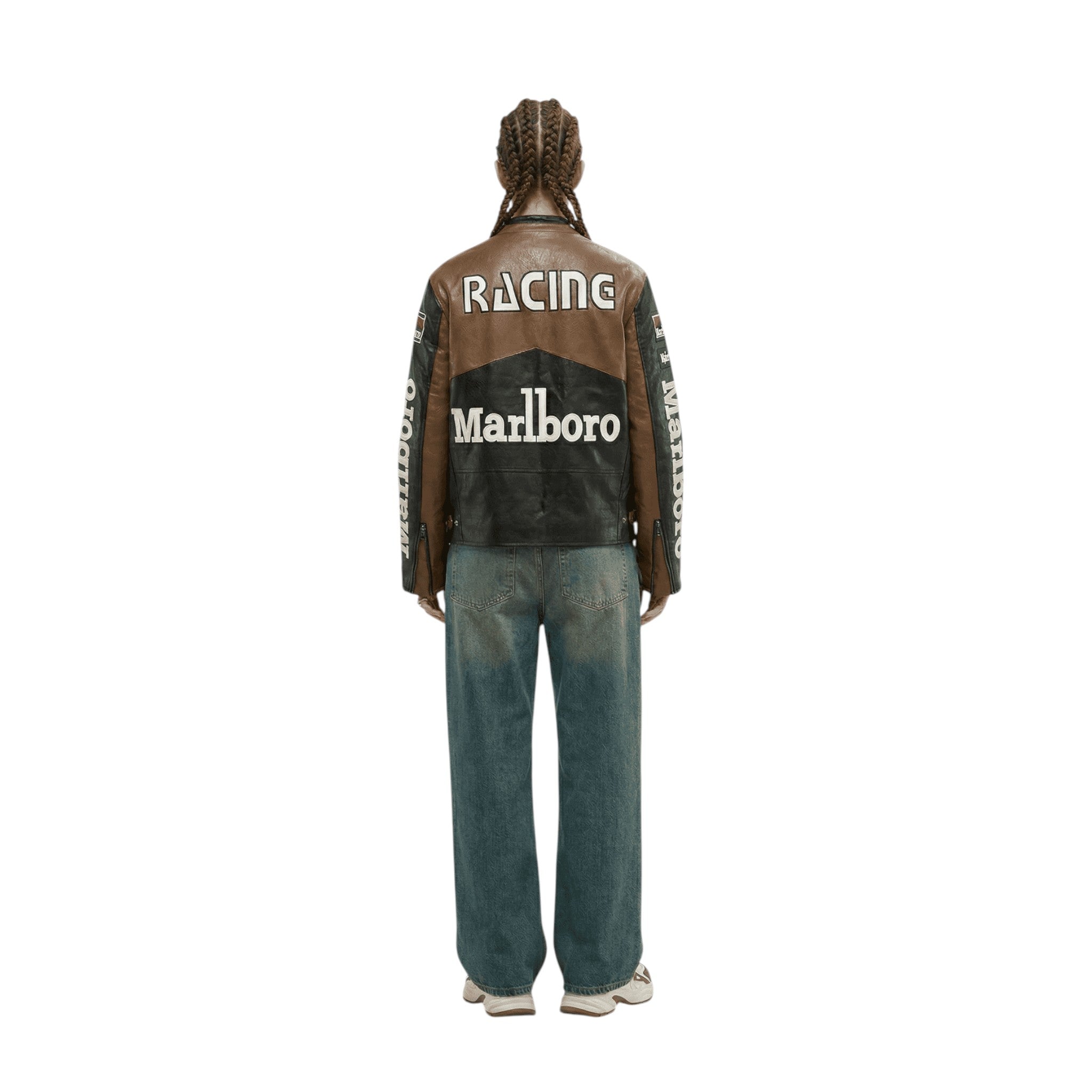 Marlboro Vintage Racing Leather Jacket - Brown & Black Edition