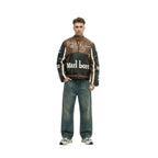 Marlboro Vintage Racing Leather Jacket - Brown & Black Edition