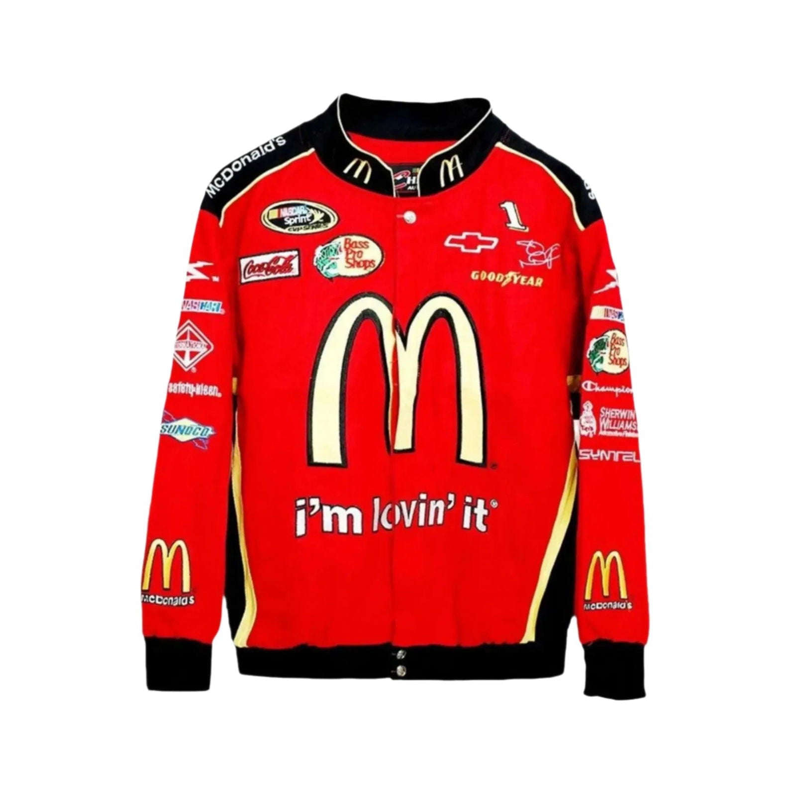 McDonald's Vintage NASCAR Bomber Jacket - Embroidered Performance Wear - Speedxcrafts