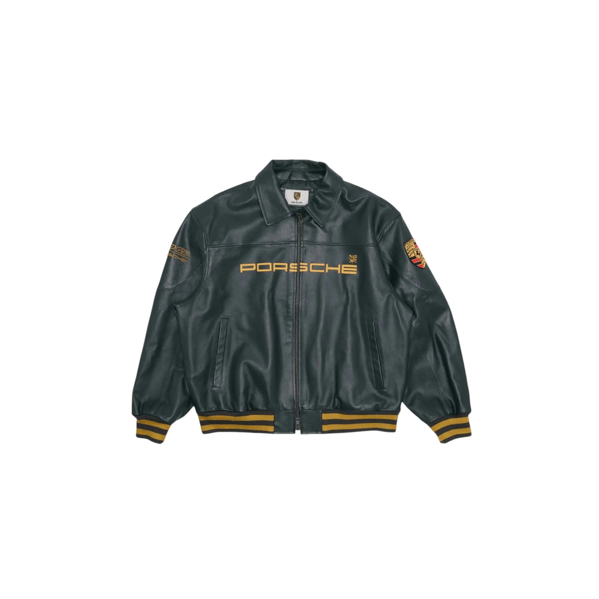 Porsche Vintage Leather Bomber Jacket - Green Edition