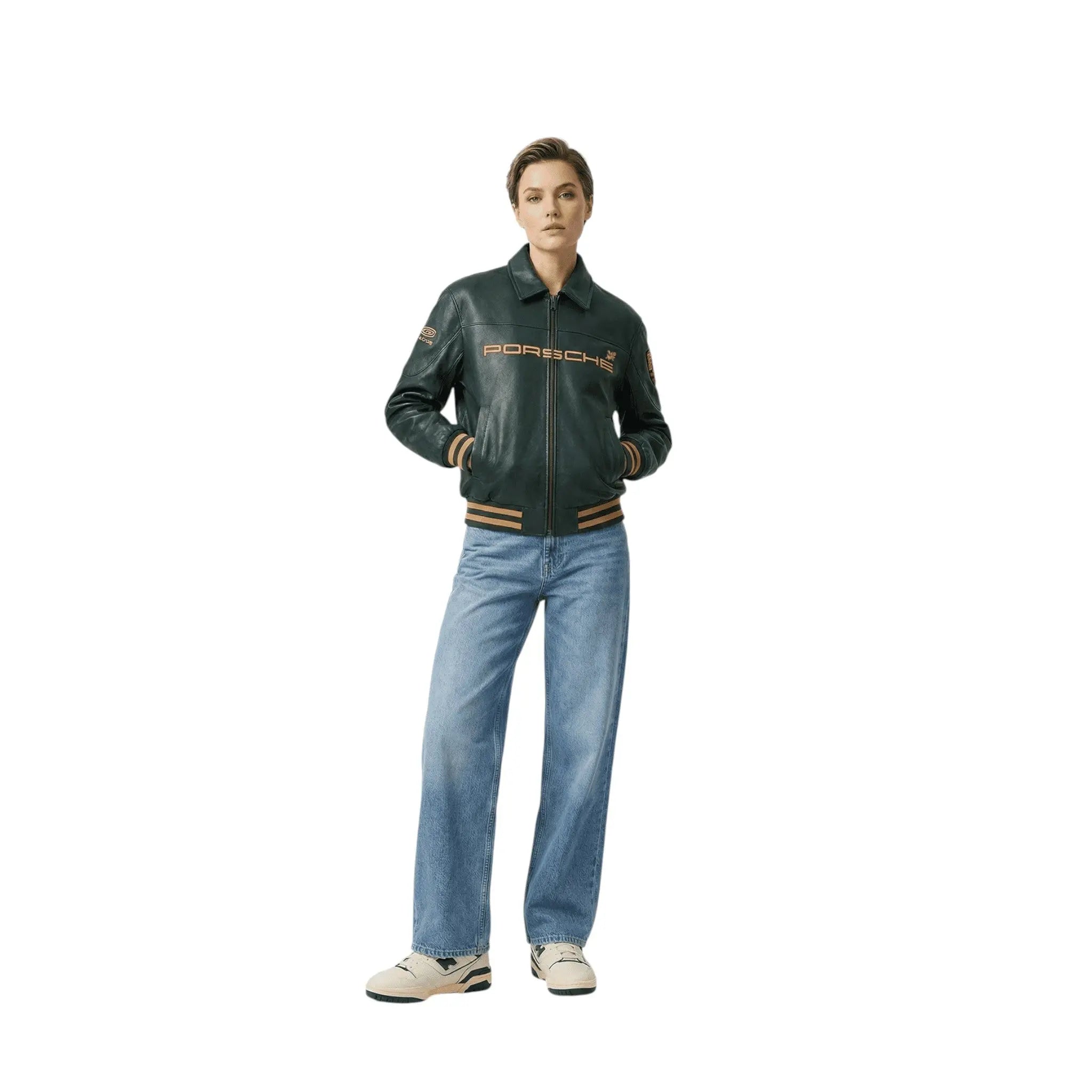 Porsche Vintage Leather Bomber Jacket - Green Edition