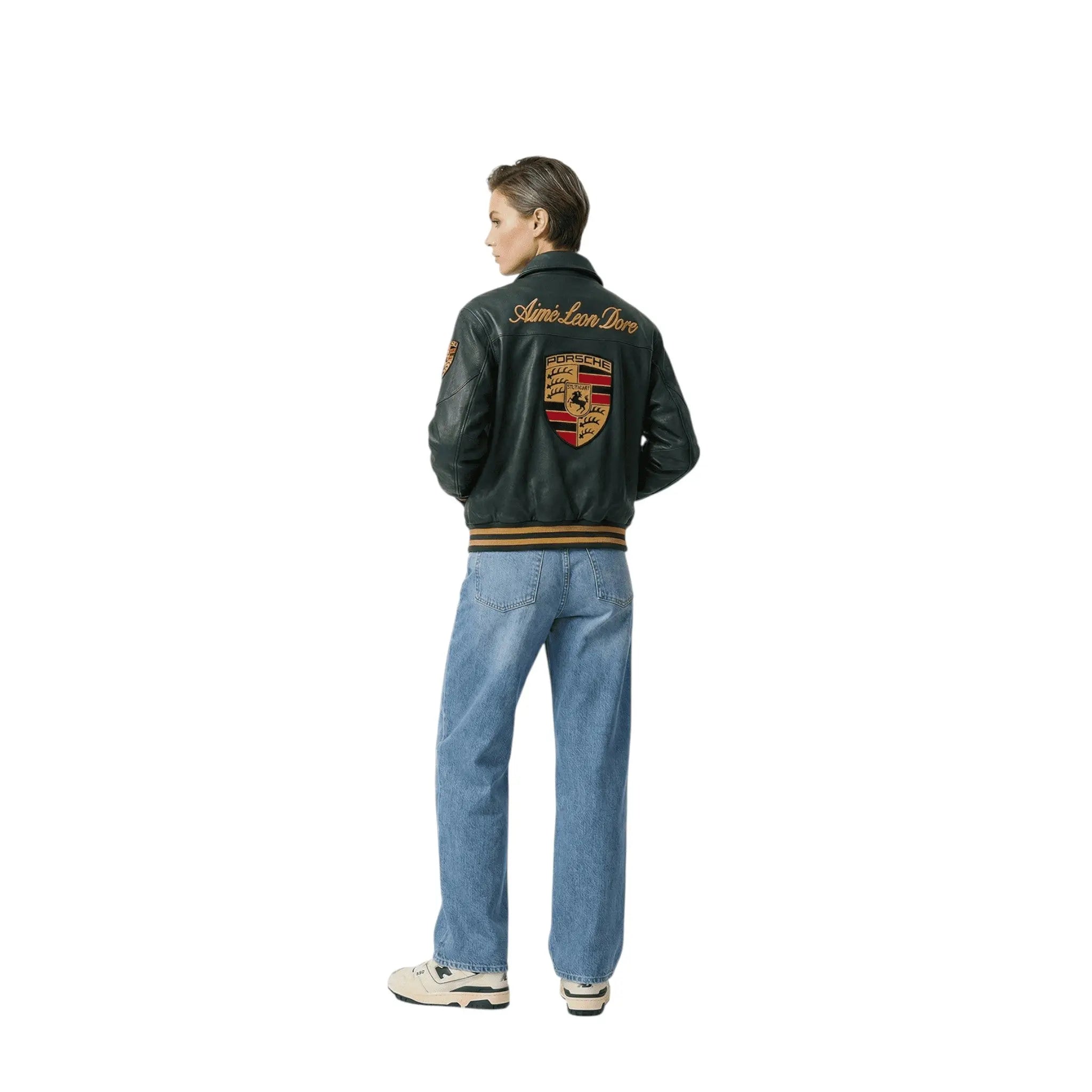 Porsche Vintage Leather Bomber Jacket - Green Edition