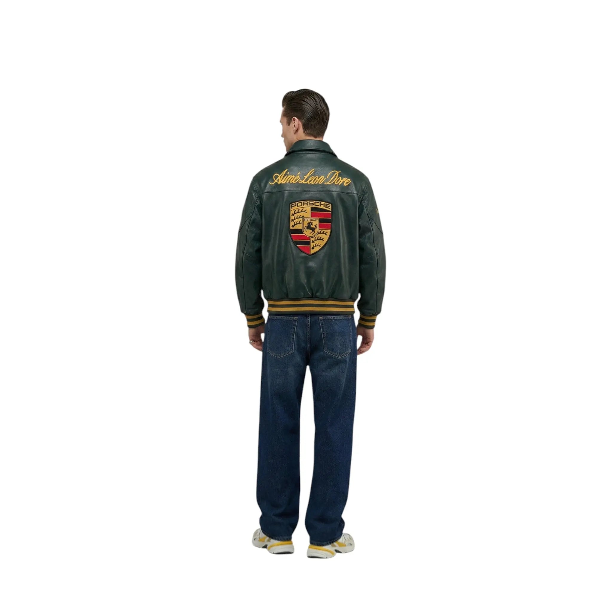 Porsche Vintage Leather Bomber Jacket - Green Edition