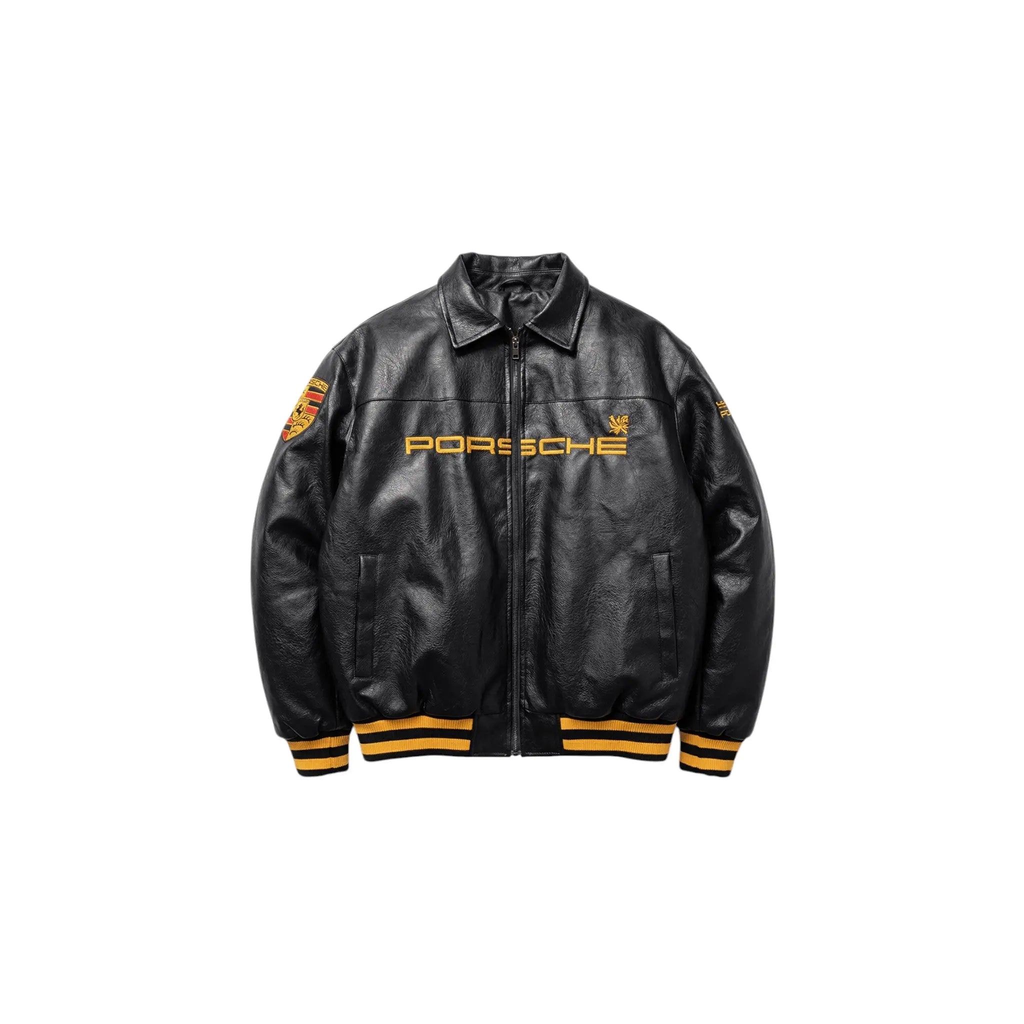 Porsche Vintage Leather Bomber Jacket - Black Edition