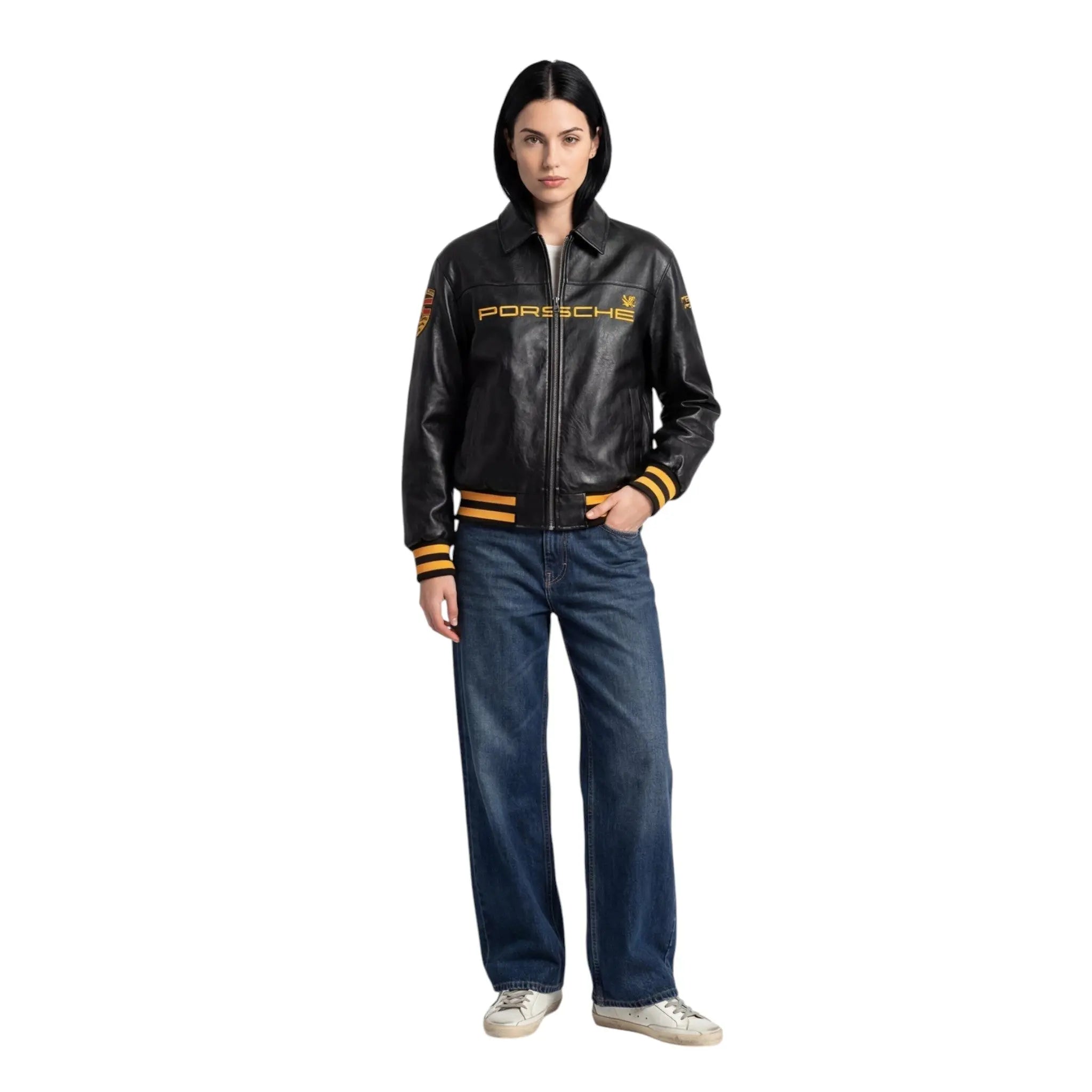 Porsche Vintage Leather Bomber Jacket - Black Edition