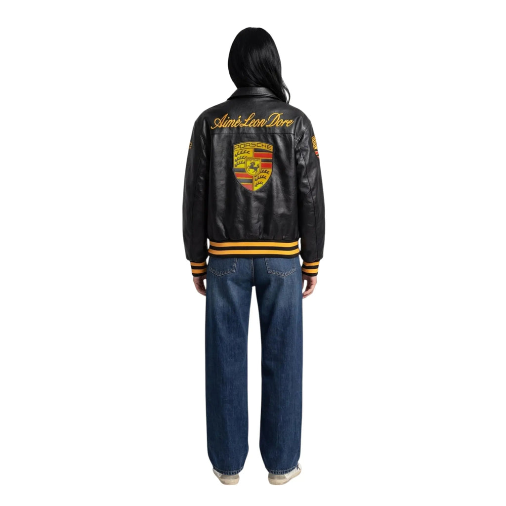 Porsche Vintage Leather Bomber Jacket - Black Edition