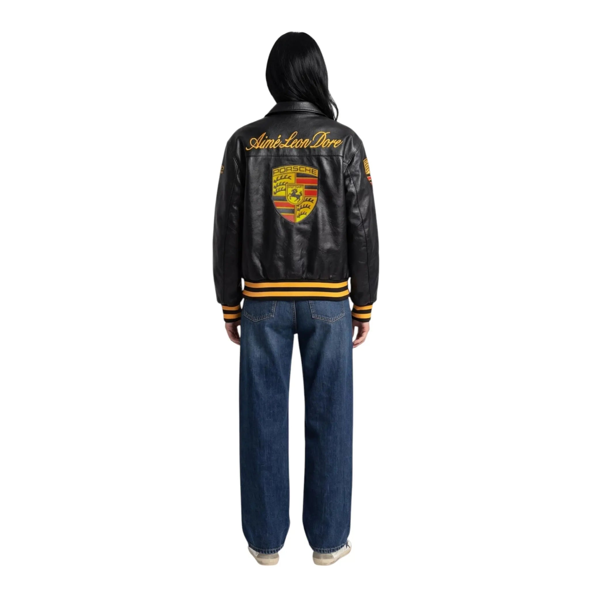 Porsche Vintage Leather Bomber Jacket - Black Edition