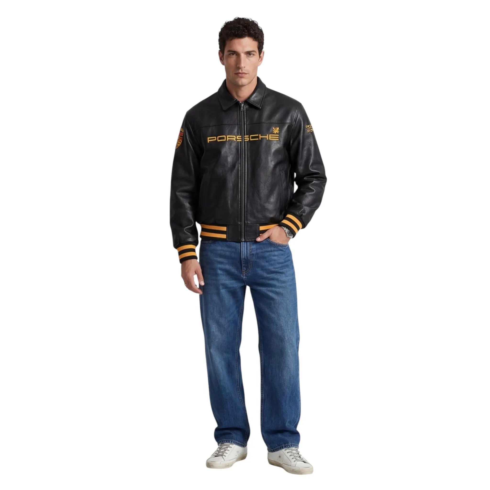 Porsche Vintage Leather Bomber Jacket - Black Edition
