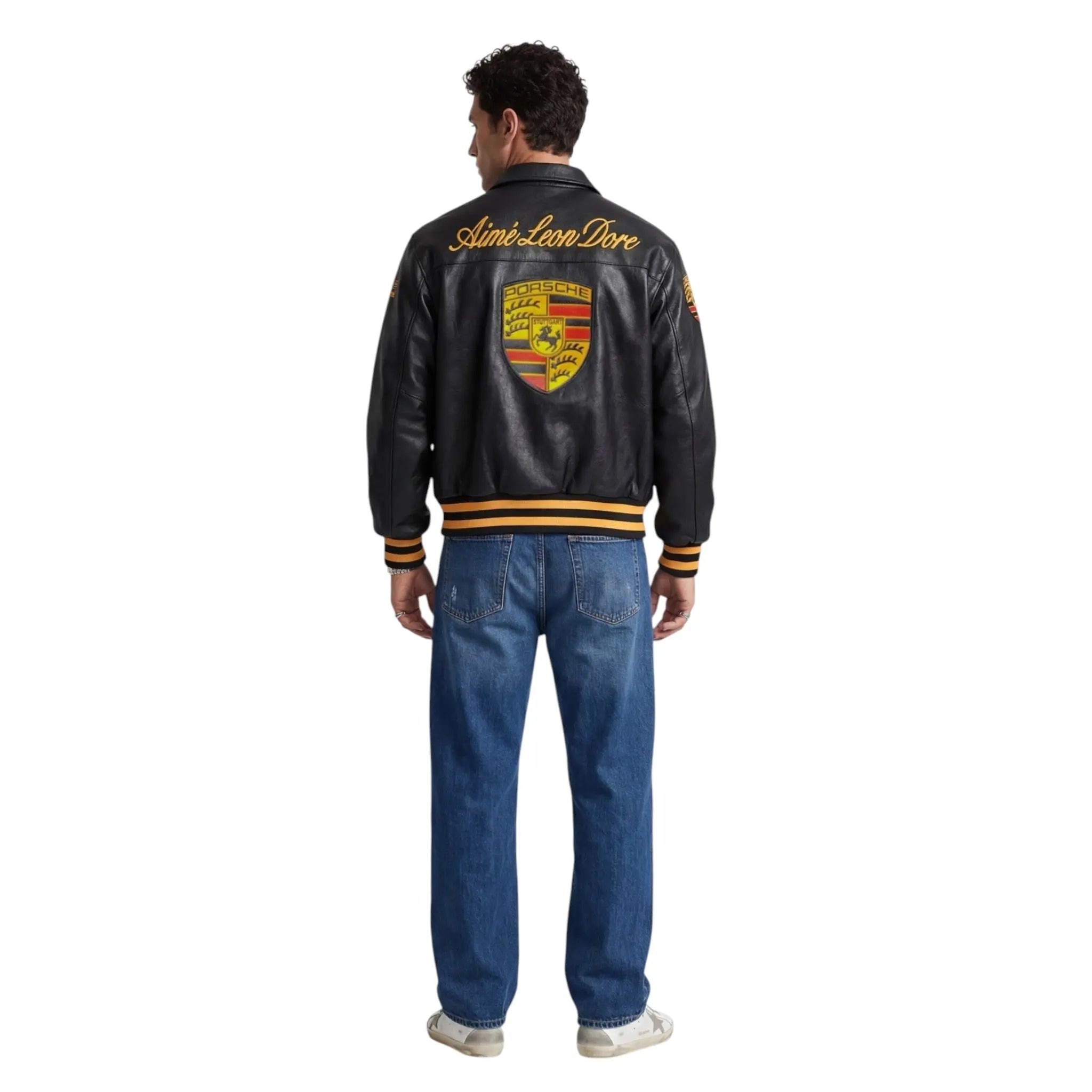 Porsche Vintage Leather Bomber Jacket - Black Edition