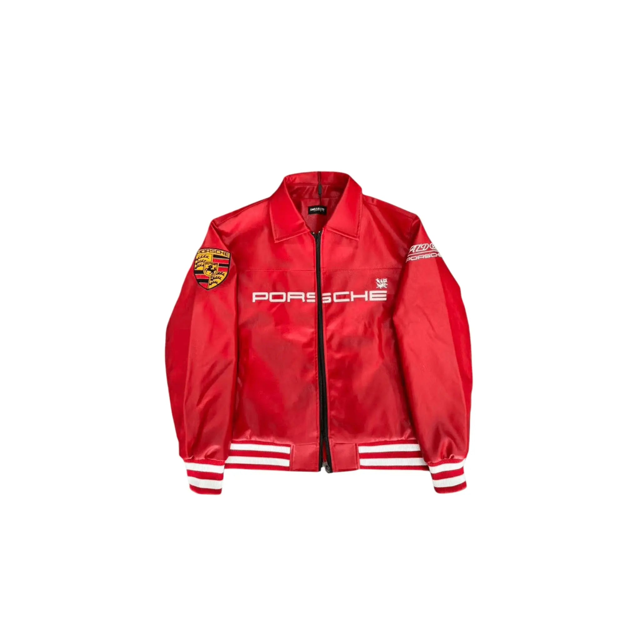 Porsche Vintage Leather Bomber Jacket - Red Edition