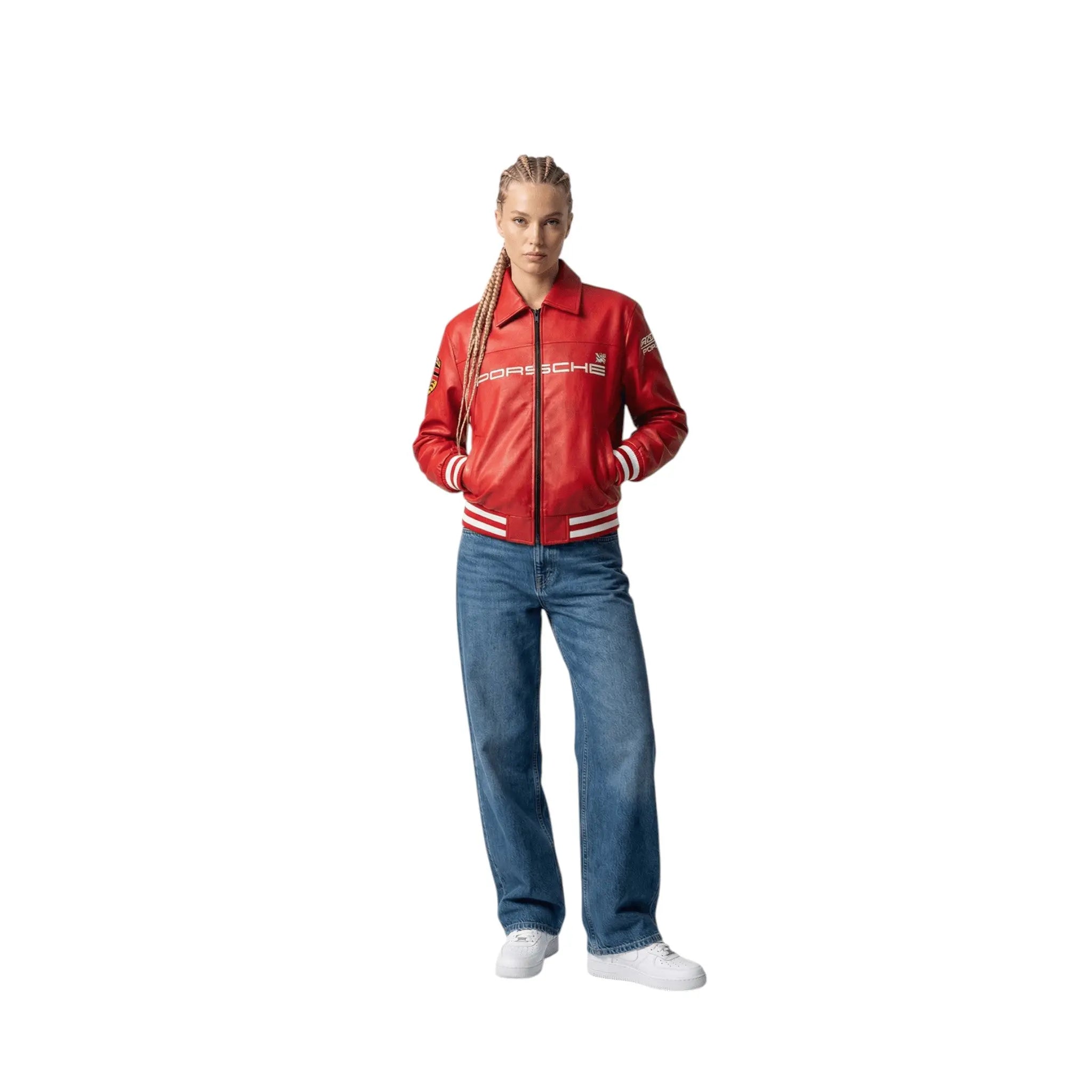 Porsche Vintage Leather Bomber Jacket - Red Edition