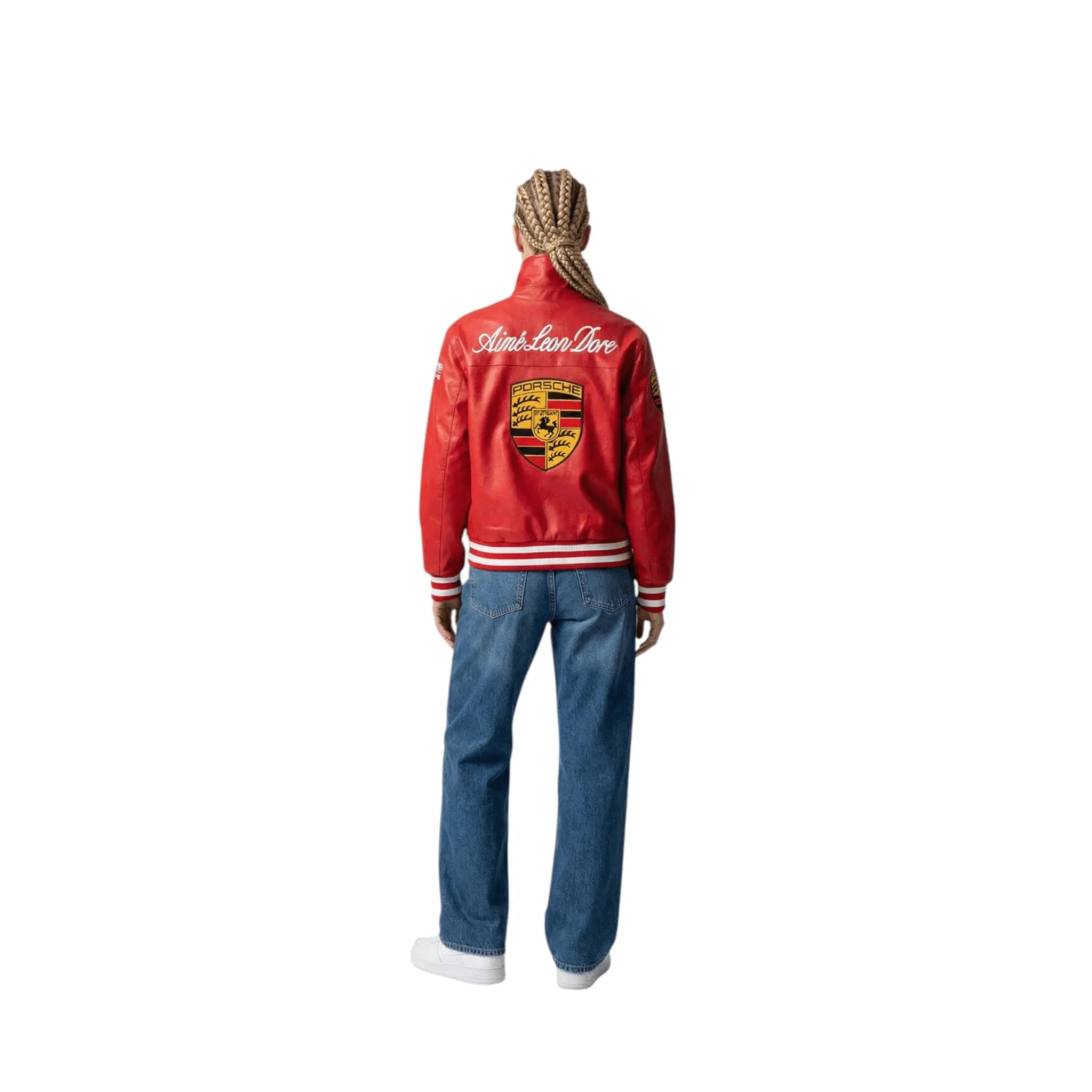Porsche Vintage Leather Bomber Jacket - Red Edition