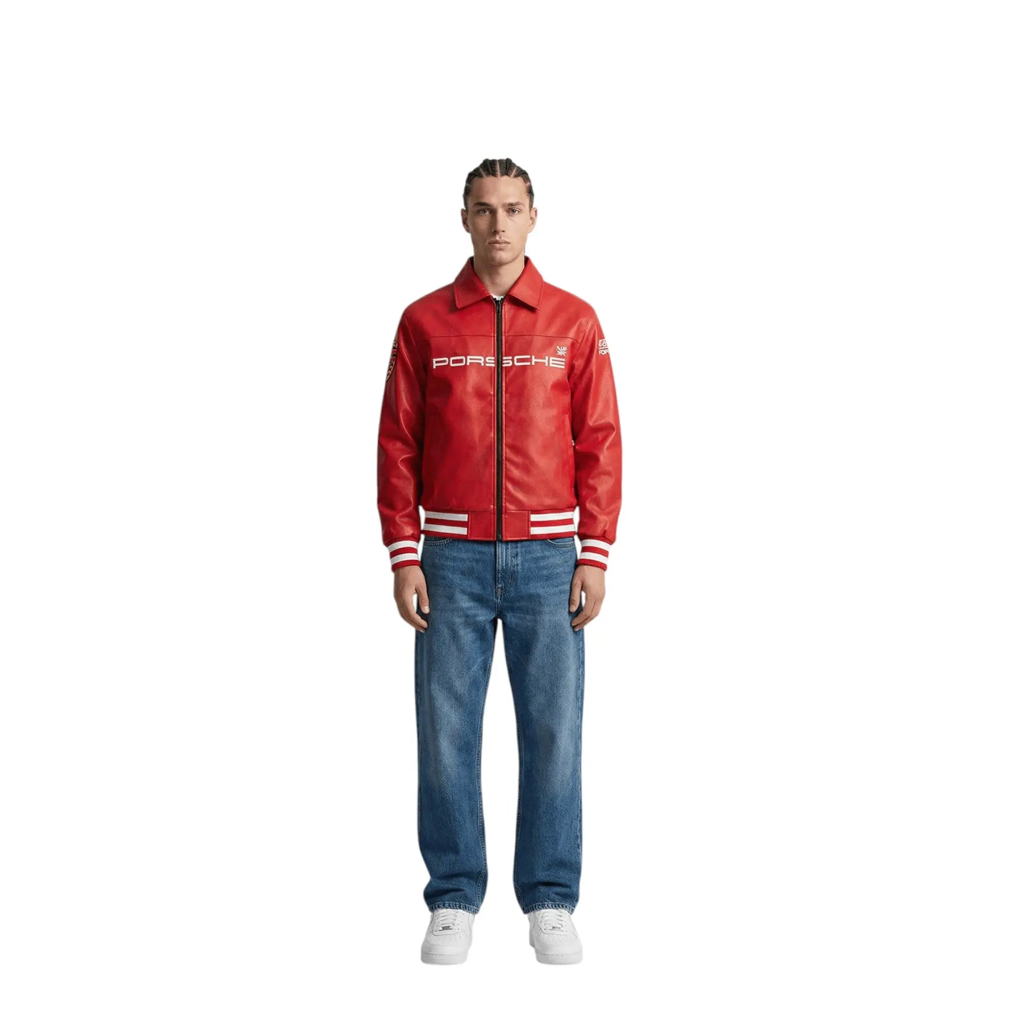 Porsche Vintage Leather Bomber Jacket - Red Edition