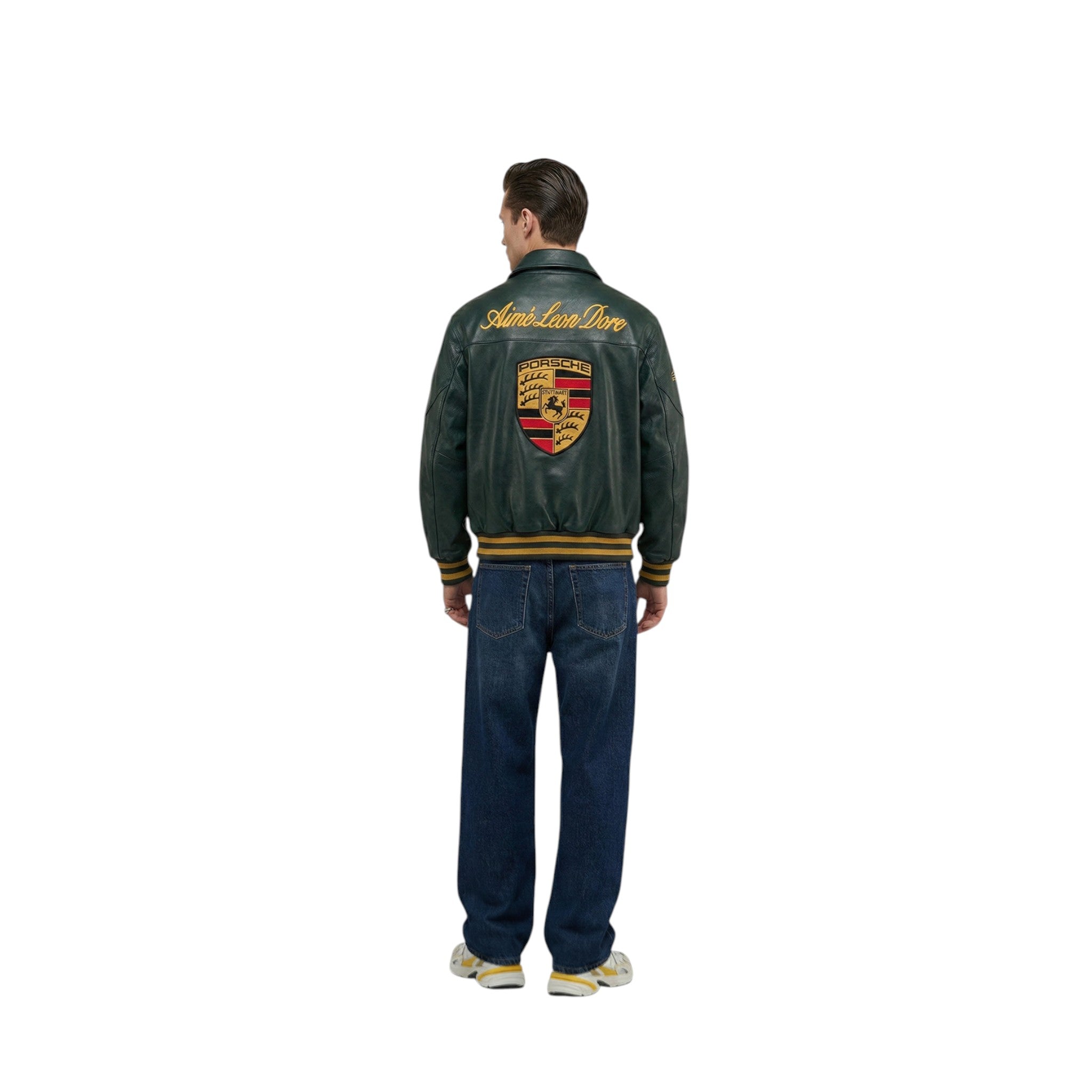 Porsche Vintage Leather Bomber Jacket - Green Edition