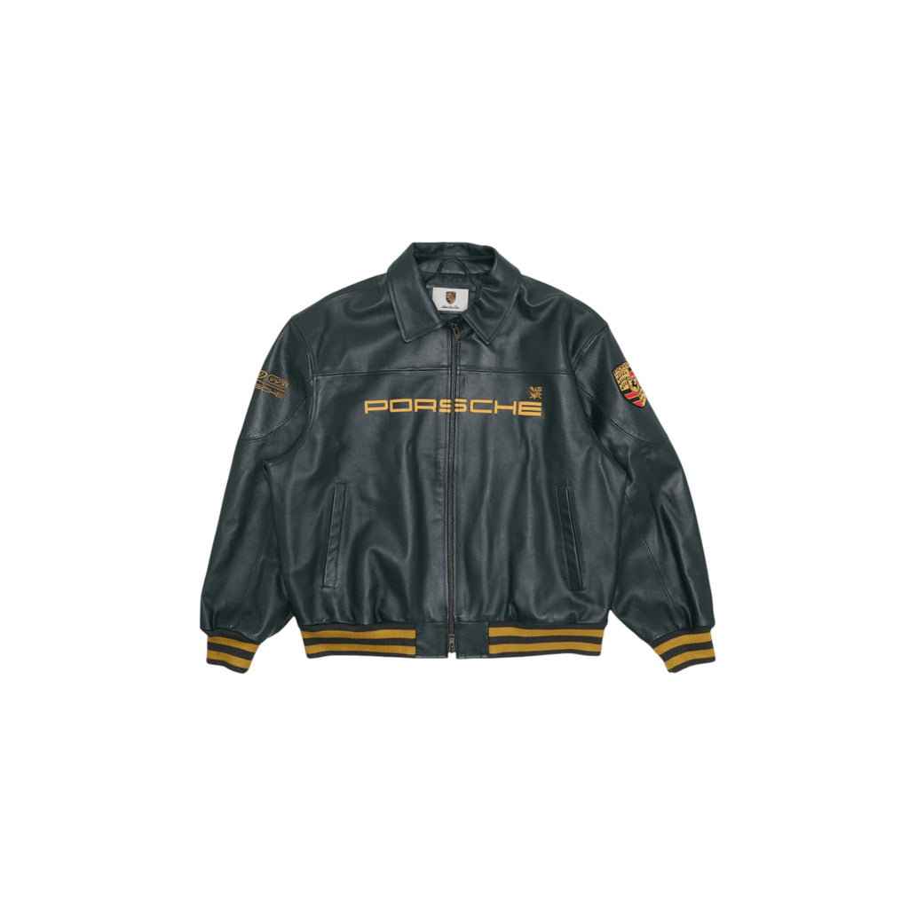 Porsche Vintage Leather Bomber Jacket - Green Edition