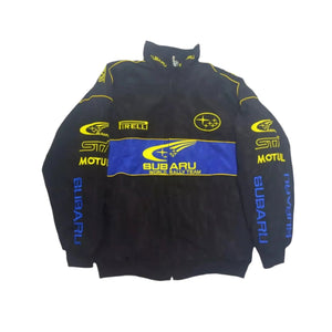 Subaru F1 Racing Y2K Bomber Jacket - Embroidered Motorsport Gear - Speedxcrafts