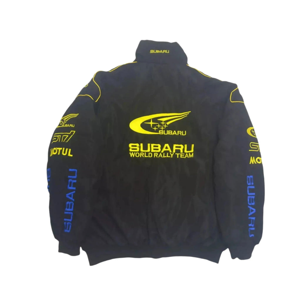 Subaru F1 Racing Y2K Bomber Jacket - Embroidered Motorsport Gear - Speedxcrafts